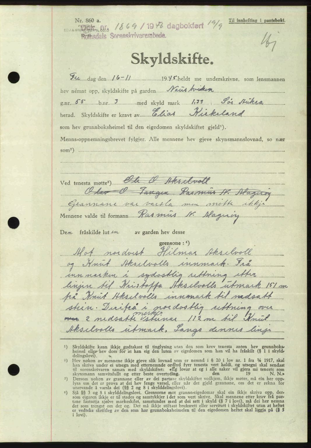 Romsdal sorenskriveri, AV/SAT-A-4149/1/2/2C: Mortgage book no. A20, 1946-1946, Diary no: : 1869/1946