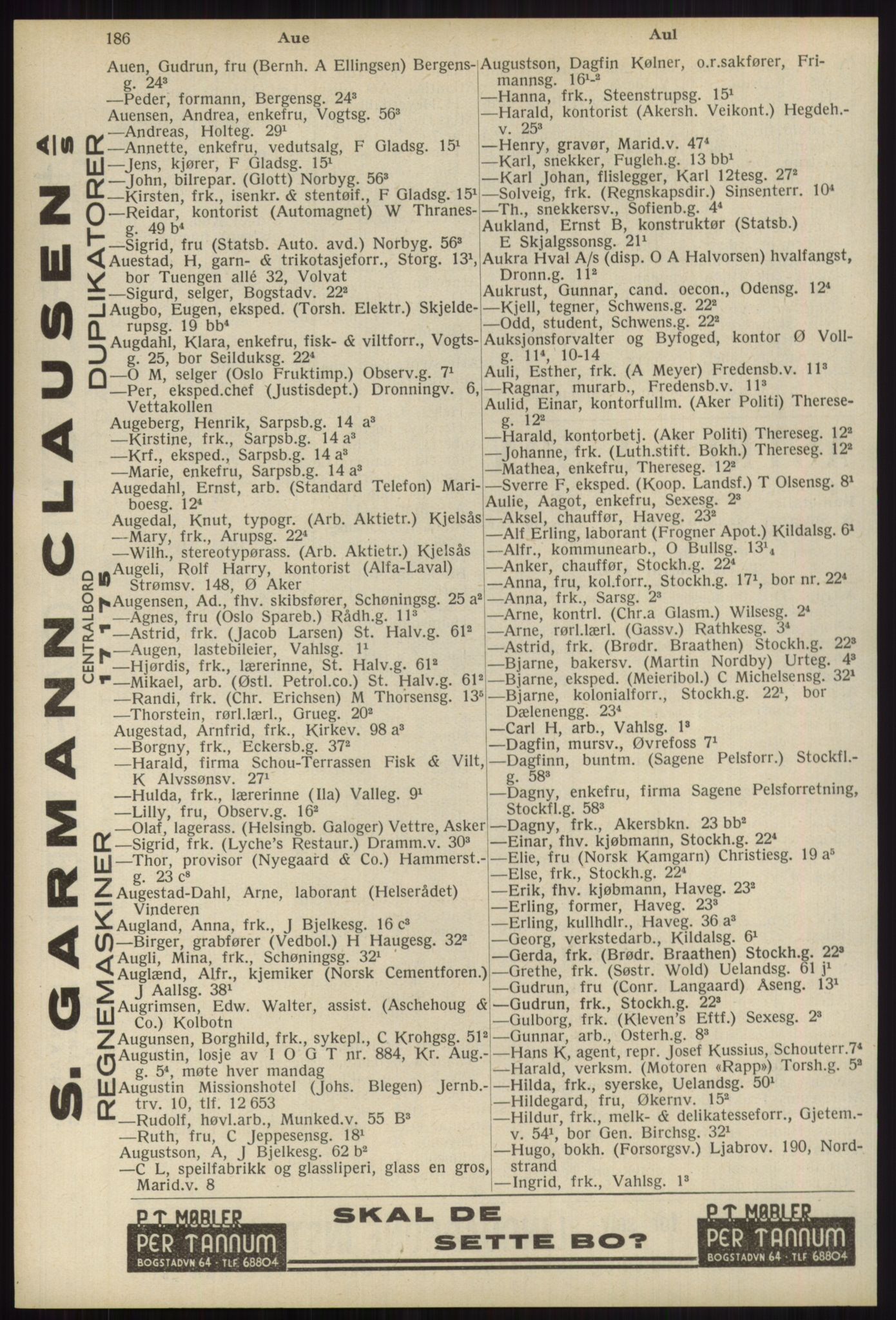 Kristiania/Oslo adressebok, PUBL/-, 1939, p. 186