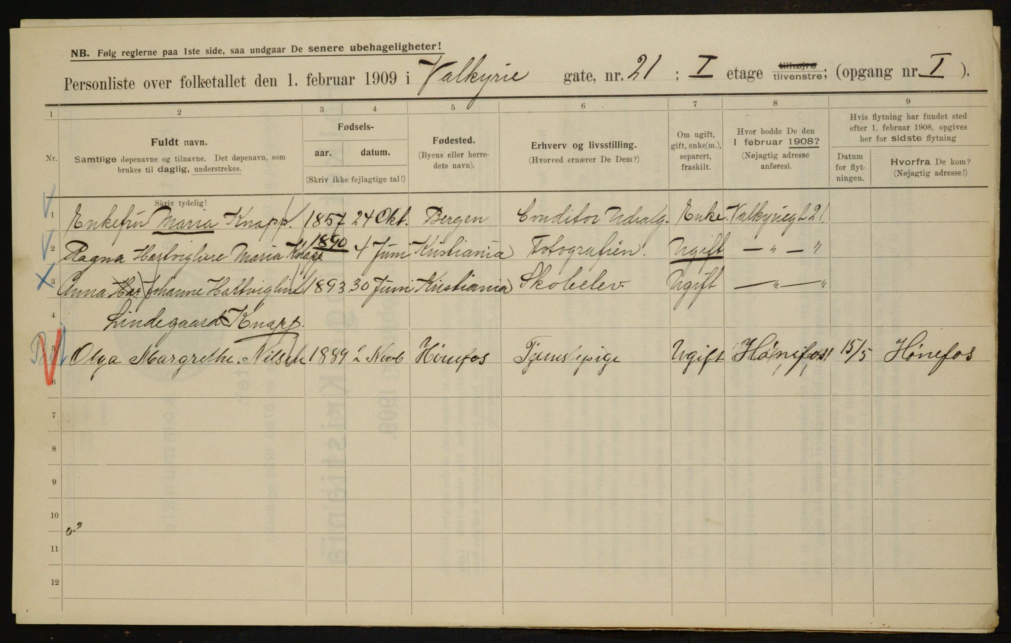 OBA, Municipal Census 1909 for Kristiania, 1909, p. 110539