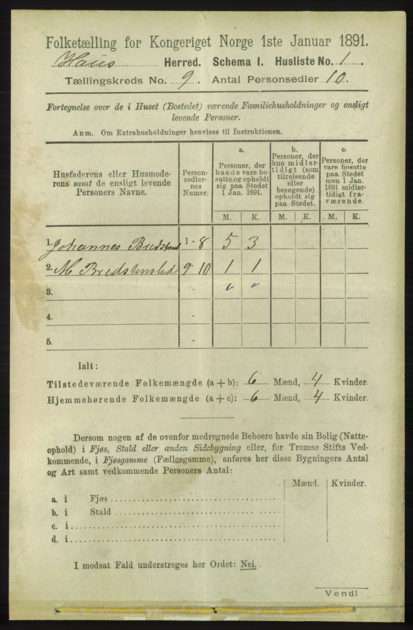 RA, 1891 census for 1250 Haus, 1891, p. 3506