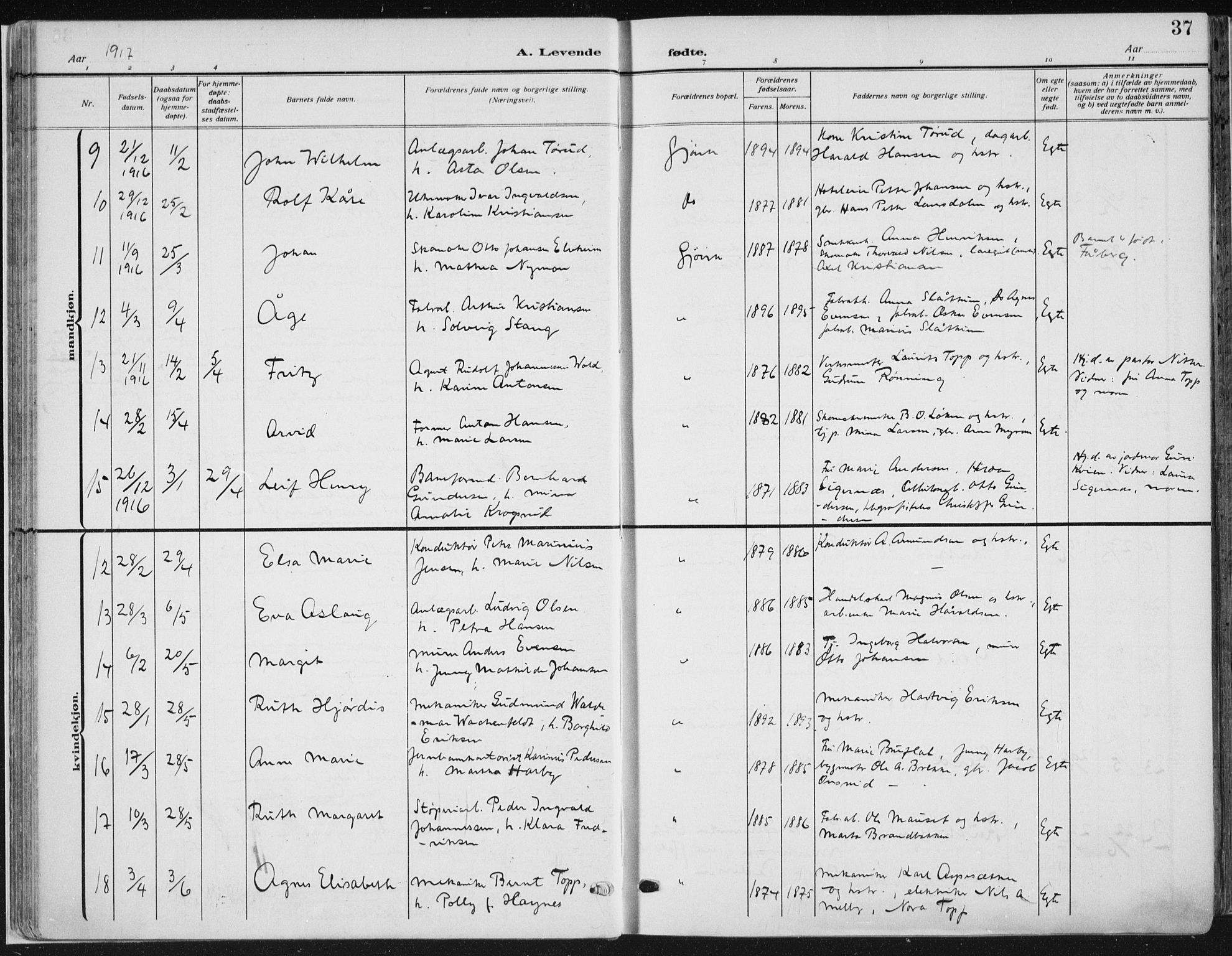 Vardal prestekontor, SAH/PREST-100/H/Ha/Haa/L0014: Parish register (official) no. 14, 1912-1922, p. 37