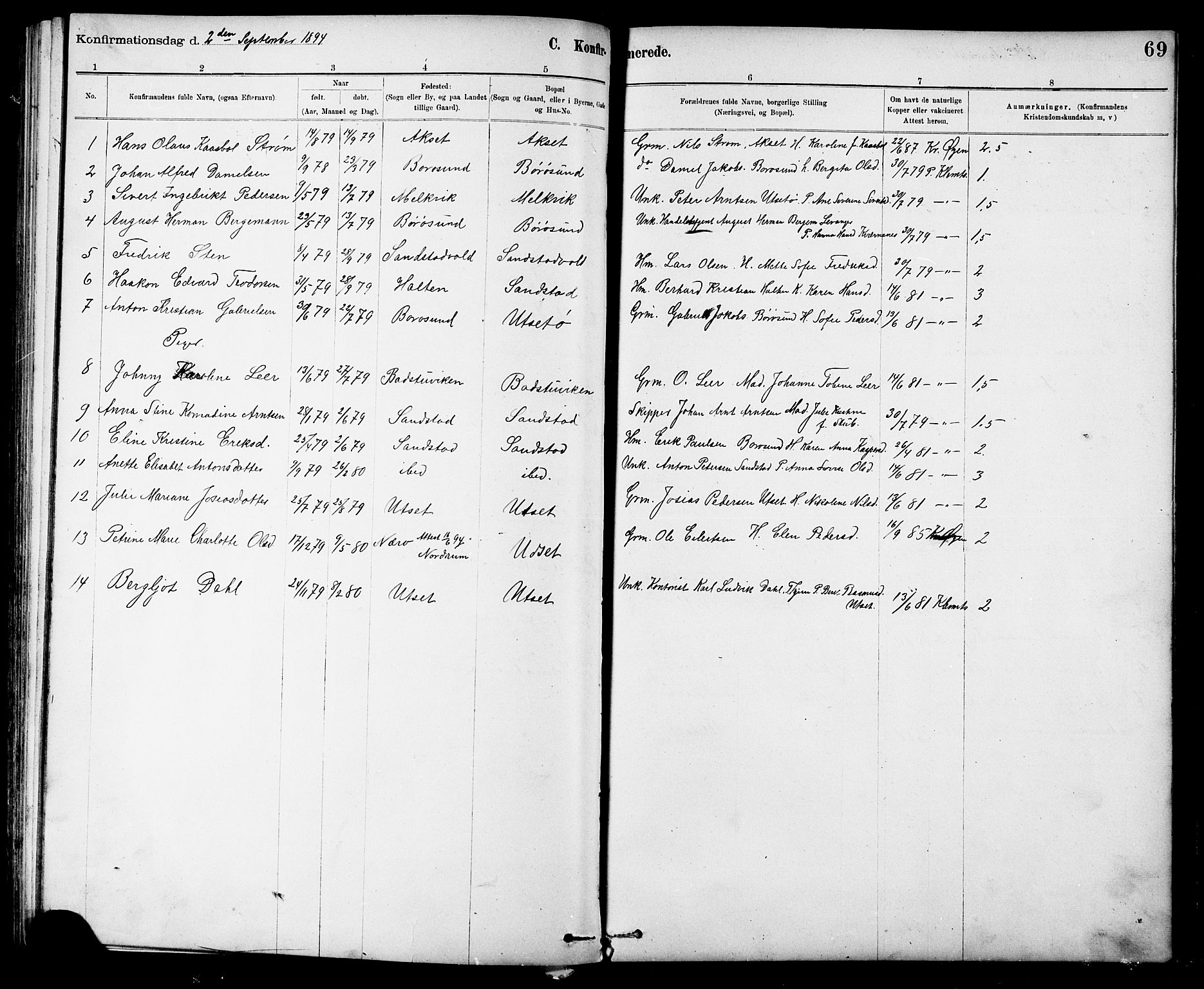 Ministerialprotokoller, klokkerbøker og fødselsregistre - Sør-Trøndelag, SAT/A-1456/639/L0573: Parish register (copy) no. 639C01, 1890-1905, p. 69