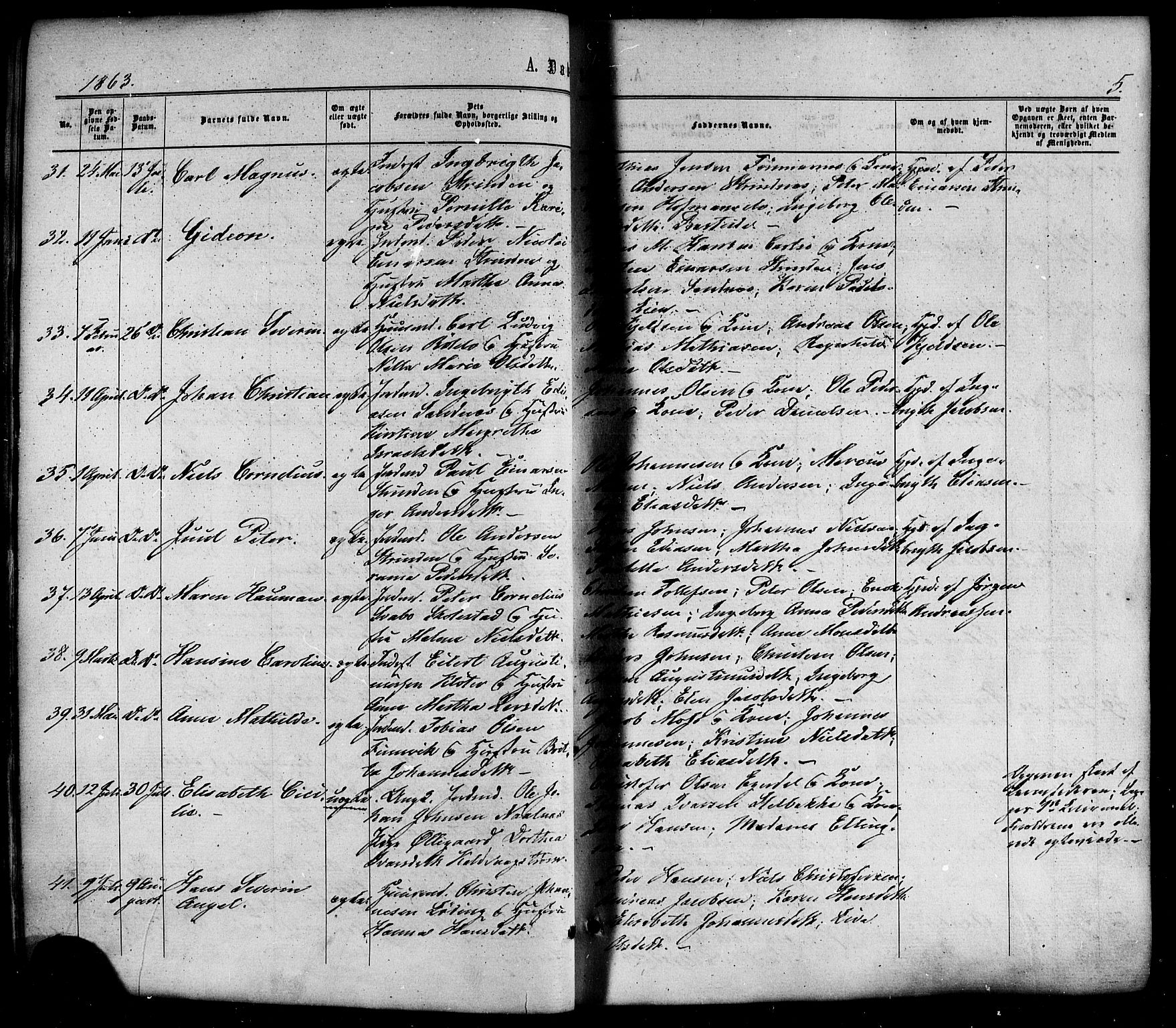 Ministerialprotokoller, klokkerbøker og fødselsregistre - Nordland, SAT/A-1459/859/L0845: Parish register (official) no. 859A05, 1863-1877, p. 5