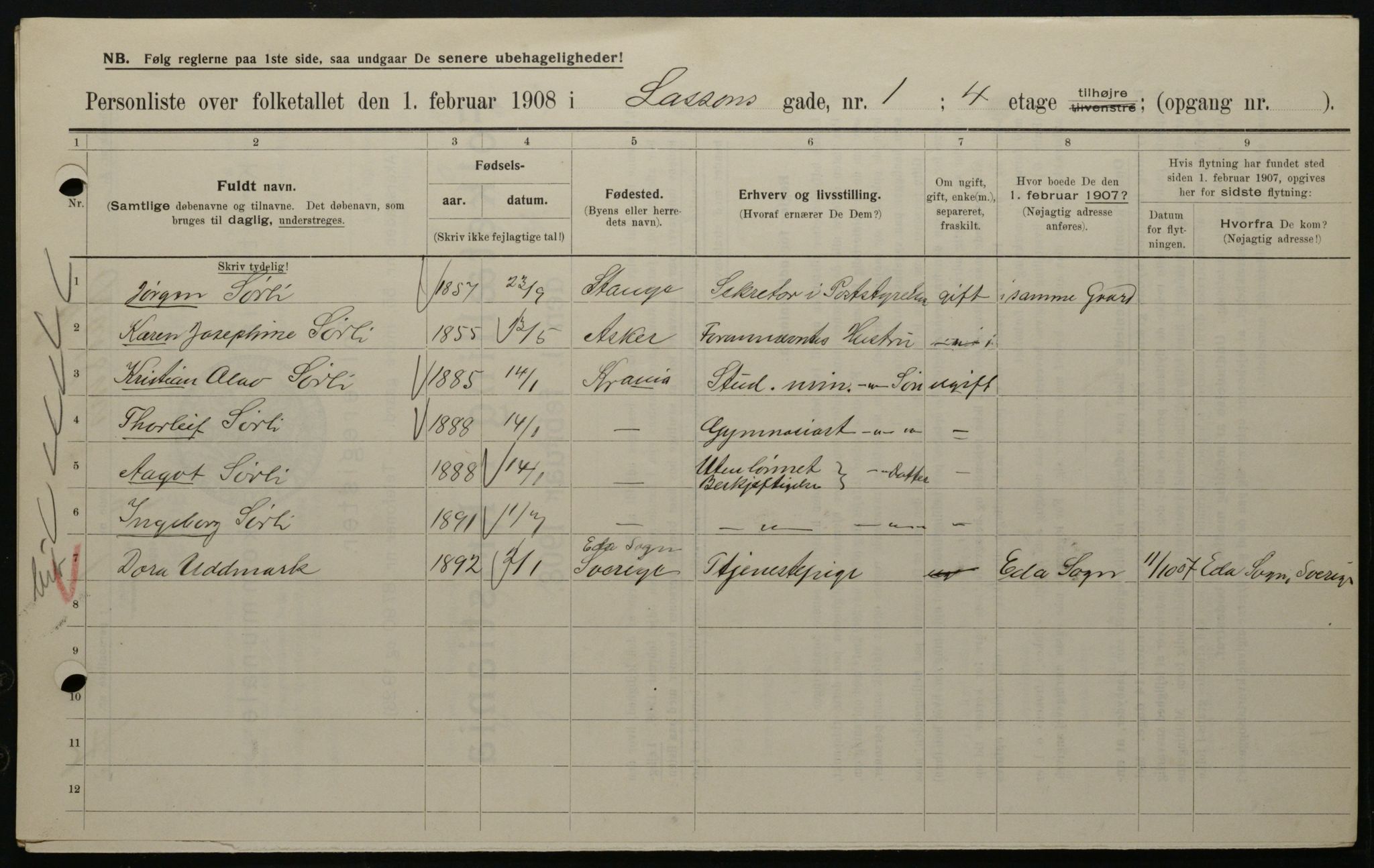 OBA, Municipal Census 1908 for Kristiania, 1908, p. 51335