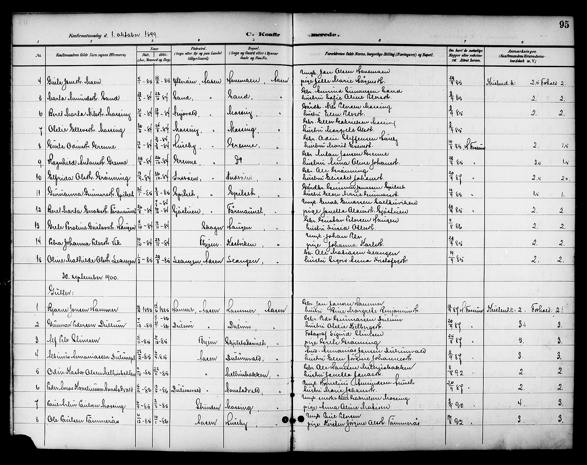 Ministerialprotokoller, klokkerbøker og fødselsregistre - Nord-Trøndelag, SAT/A-1458/714/L0135: Parish register (copy) no. 714C04, 1899-1918, p. 95