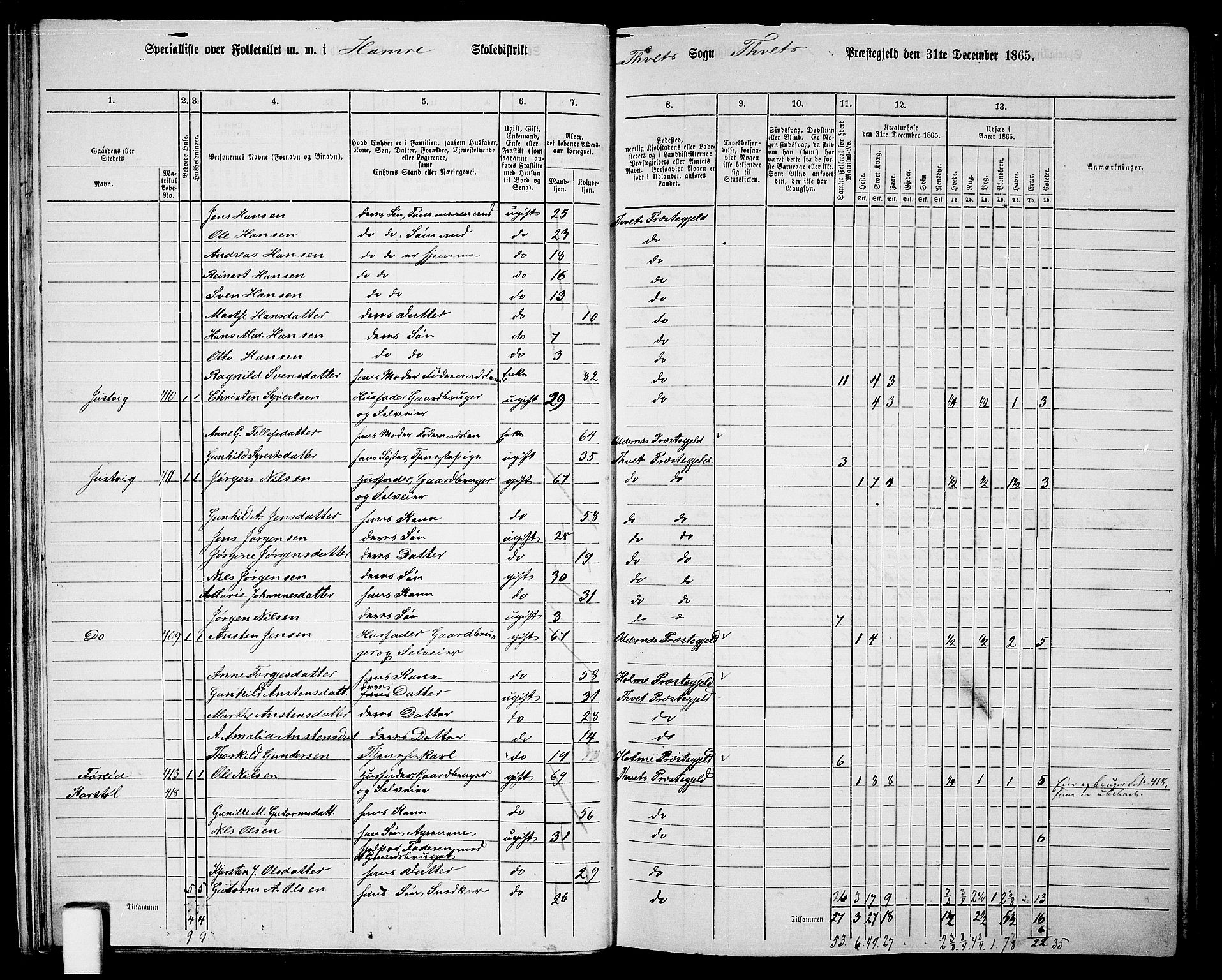 RA, 1865 census for Tveit, 1865, p. 31