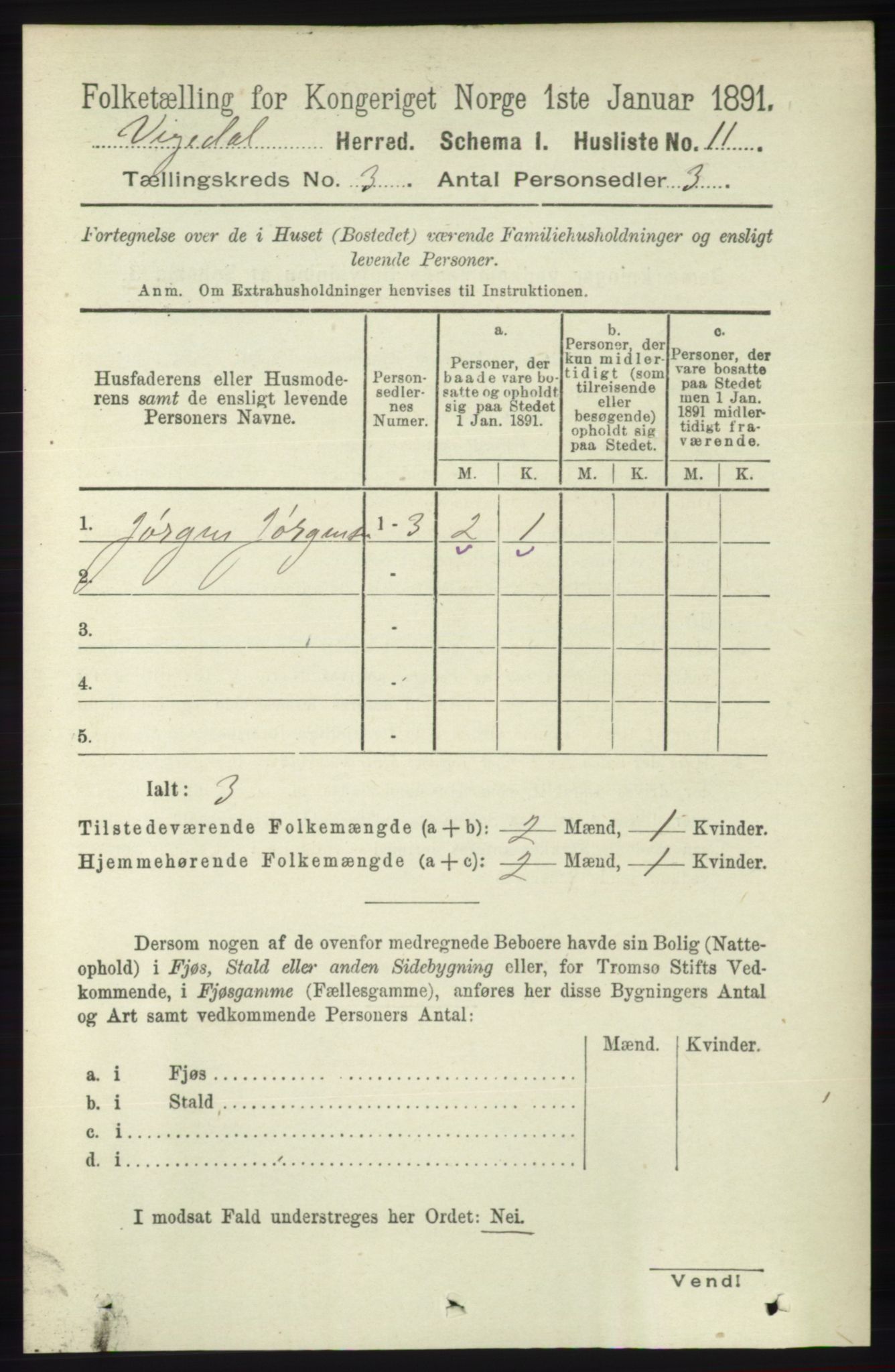 RA, 1891 census for 1157 Vikedal, 1891, p. 687