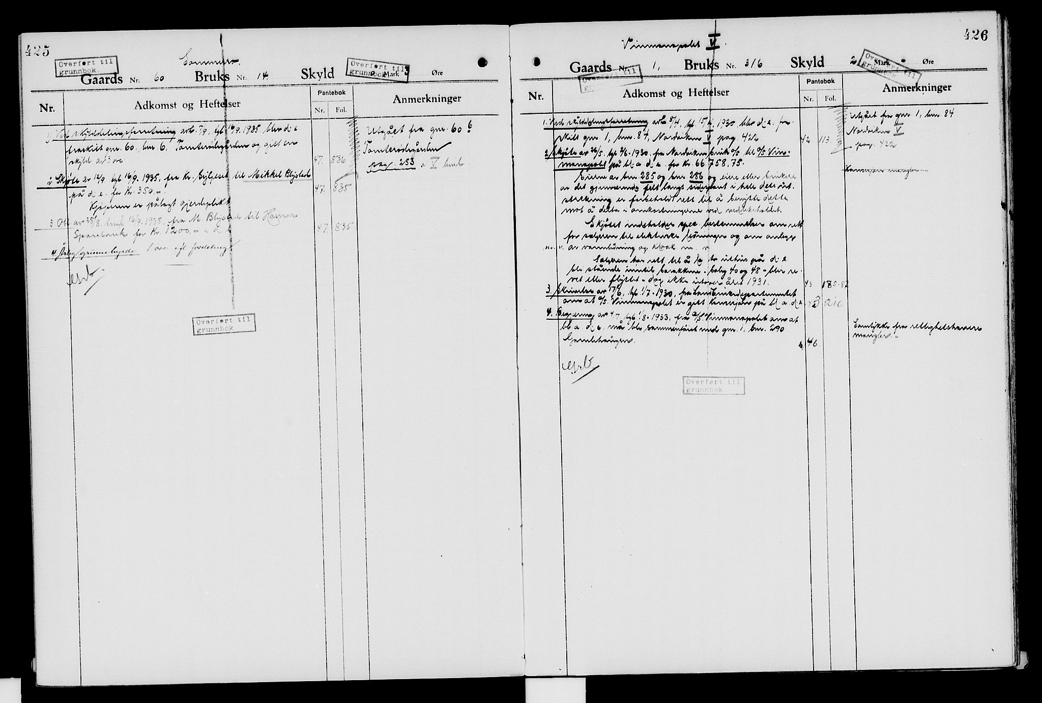 Nord-Hedmark sorenskriveri, SAH/TING-012/H/Ha/Had/Hade/L0007: Mortgage register no. 4.7, 1924-1940, p. 425-426