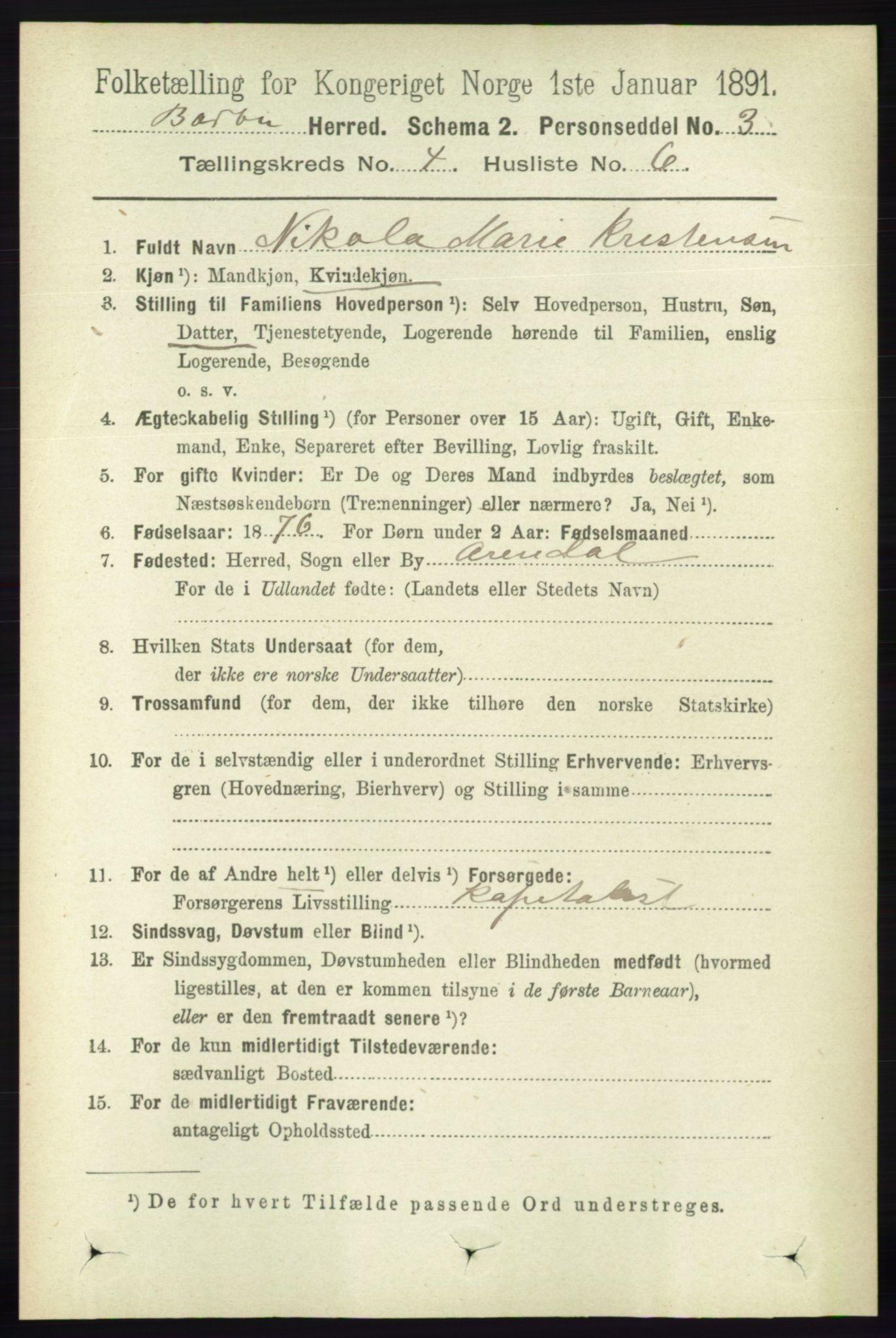 RA, 1891 census for 0990 Barbu, 1891, p. 2479