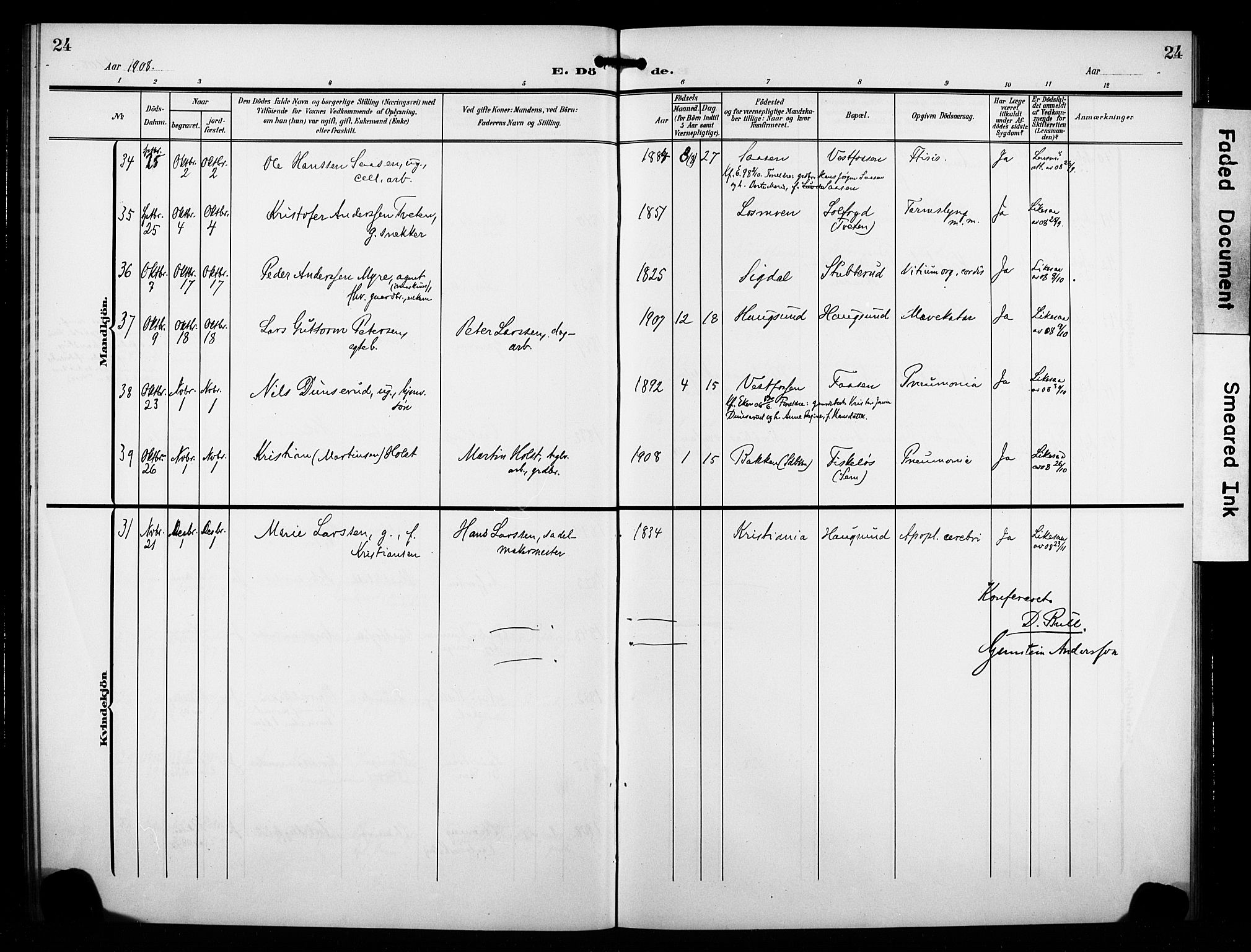 Eiker kirkebøker, AV/SAKO-A-4/F/Fb/L0004: Parish register (official) no. II 4, 1905-1914, p. 24