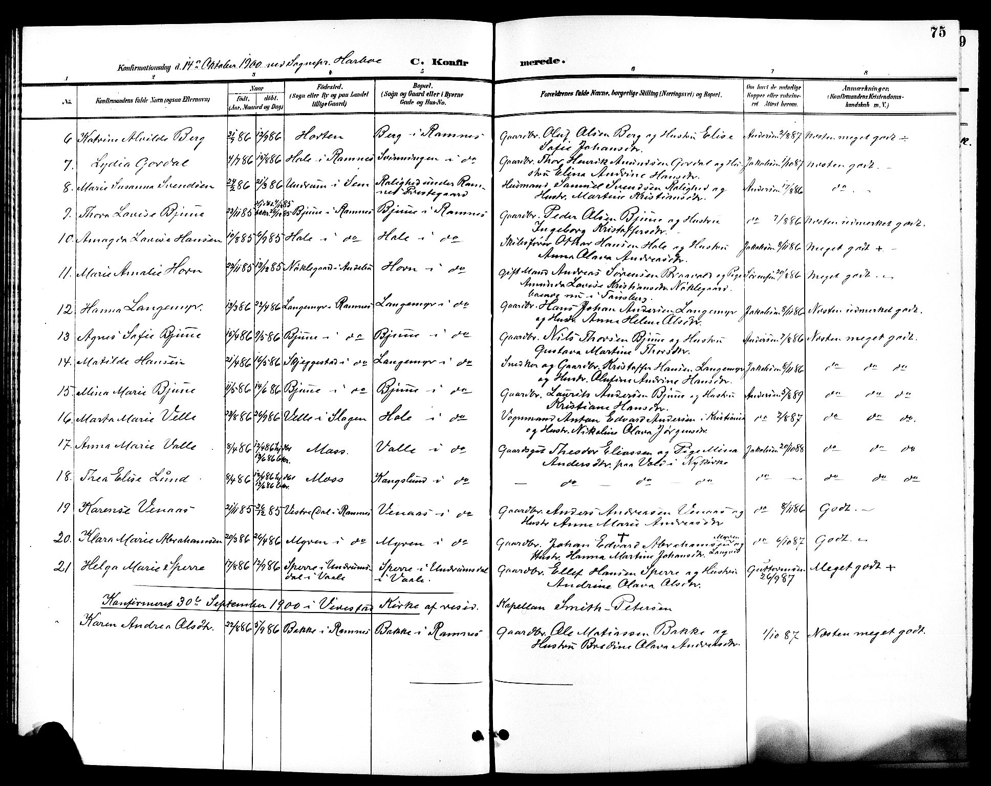 Ramnes kirkebøker, AV/SAKO-A-314/G/Ga/L0004: Parish register (copy) no. I 4, 1896-1911, p. 75