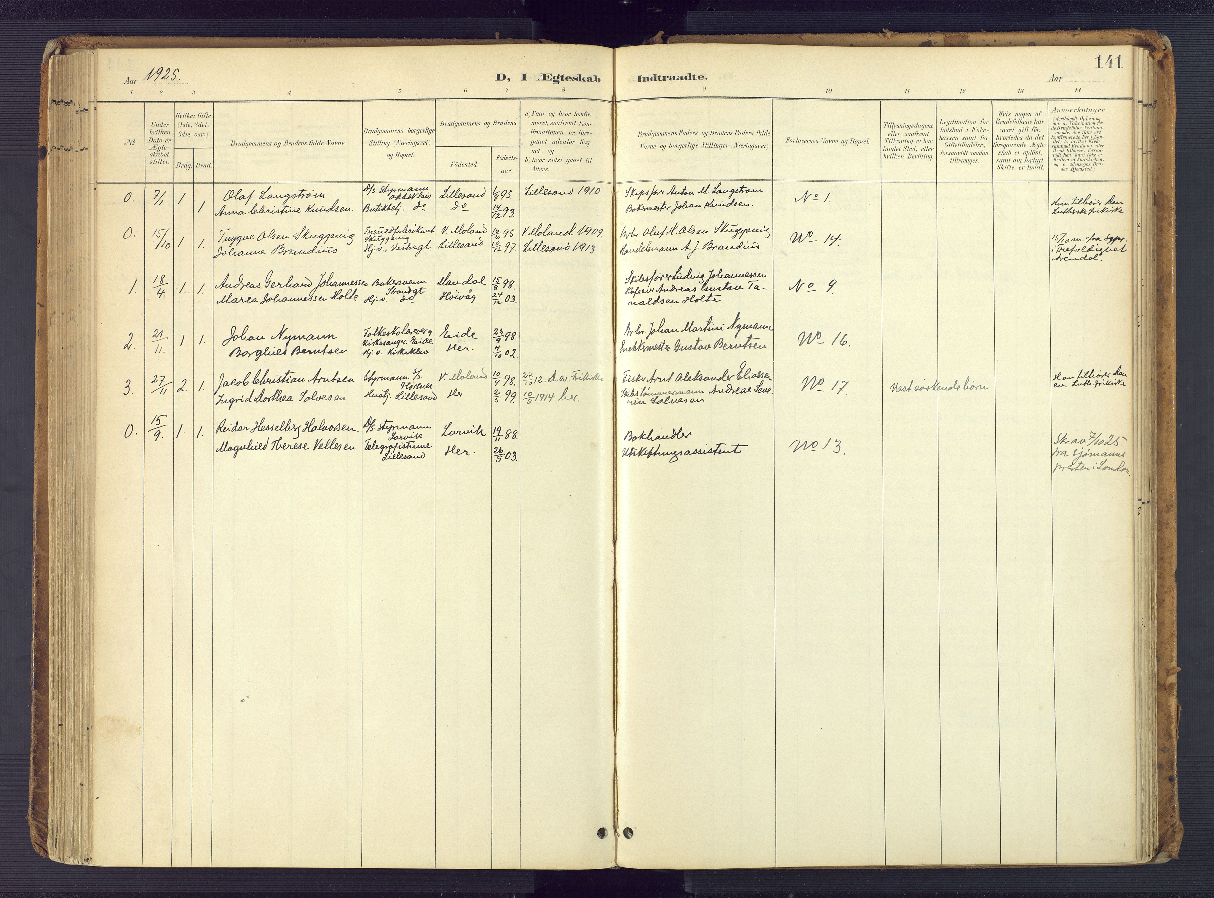 Vestre Moland sokneprestkontor, AV/SAK-1111-0046/F/Fa/Faa/L0002: Parish register (official) no. A 2, 1900-1926, p. 141