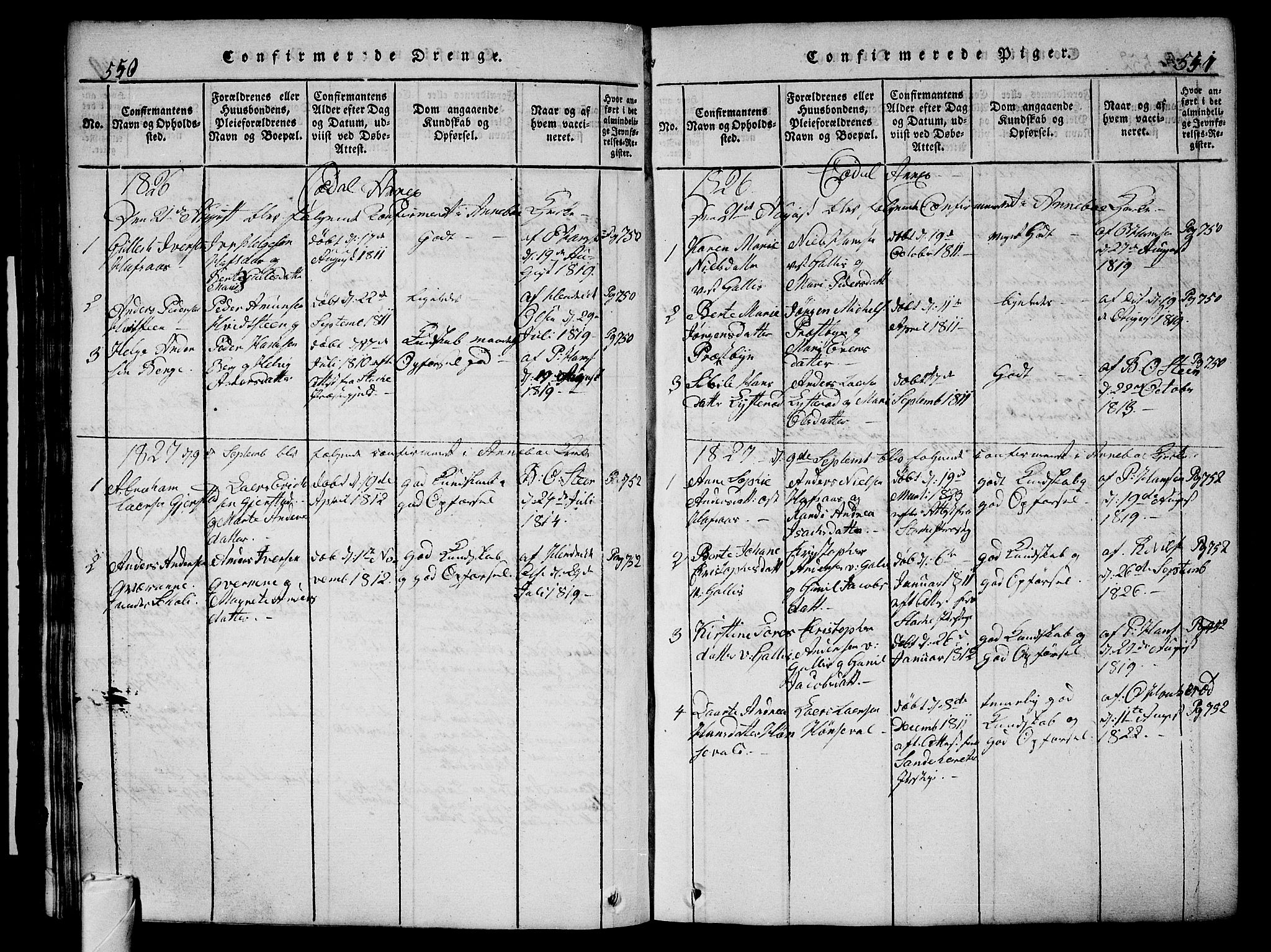 Andebu kirkebøker, AV/SAKO-A-336/G/Ga/L0002: Parish register (copy) no. I 2 /3, 1823-1832, p. 550-551