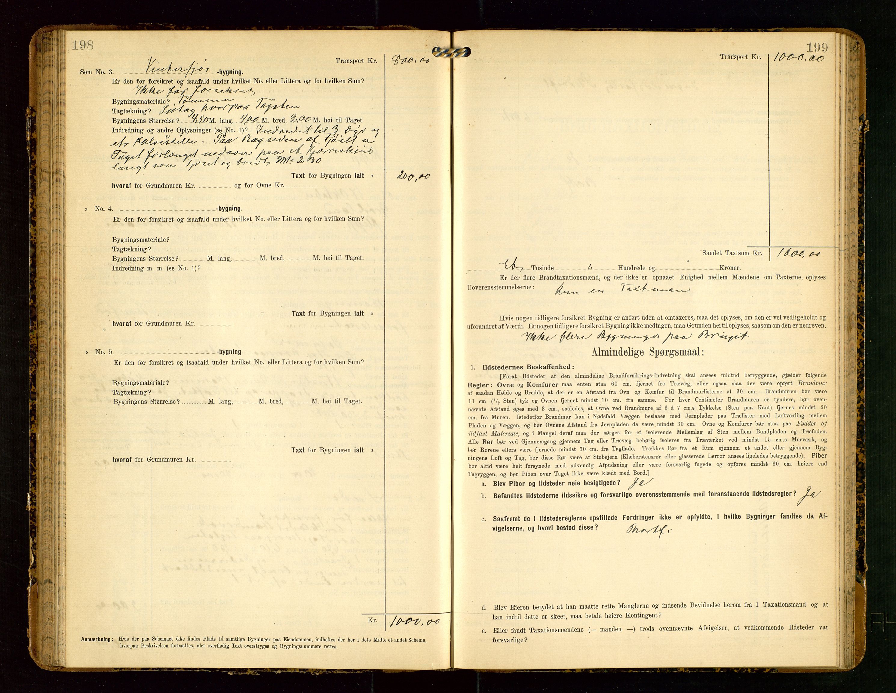 Klepp lensmannskontor, AV/SAST-A-100163/Goc/L0004: "Brandtaxationsprotokol" m/register, 1906-1908, p. 198-199