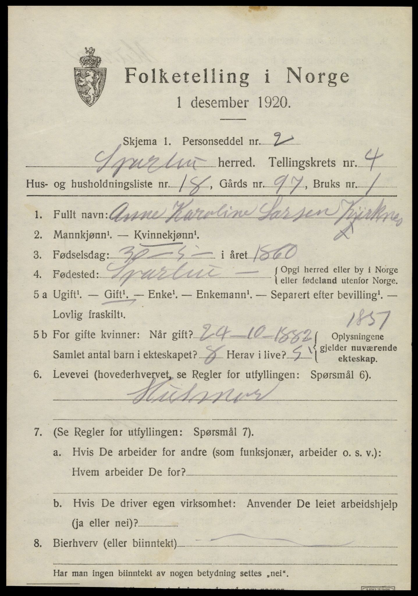 SAT, 1920 census for Sparbu, 1920, p. 5373