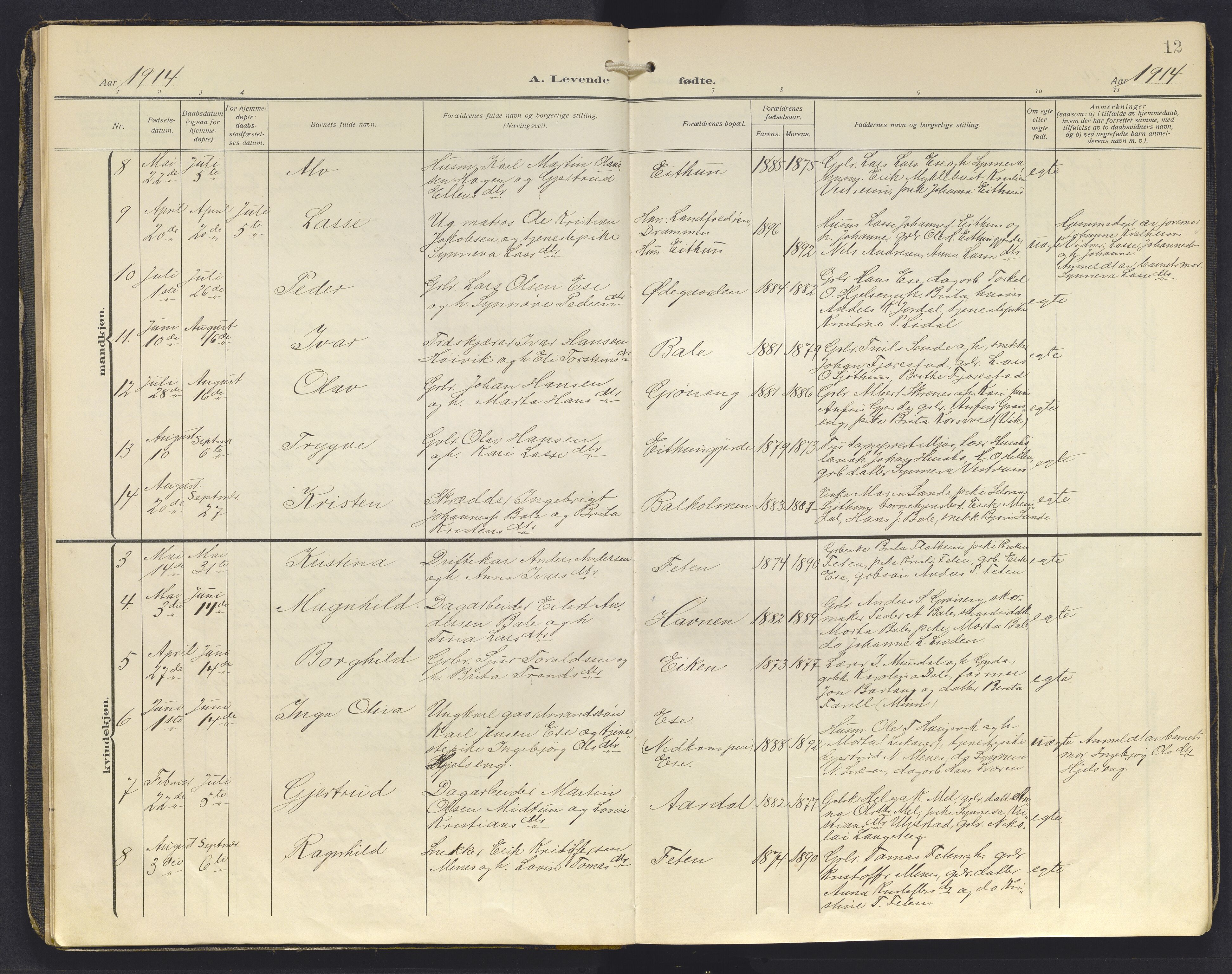 Balestrand sokneprestembete, AV/SAB-A-79601/H/Haa/Haab/L0002: Parish register (official) no. B 2, 1911-1932, p. 12