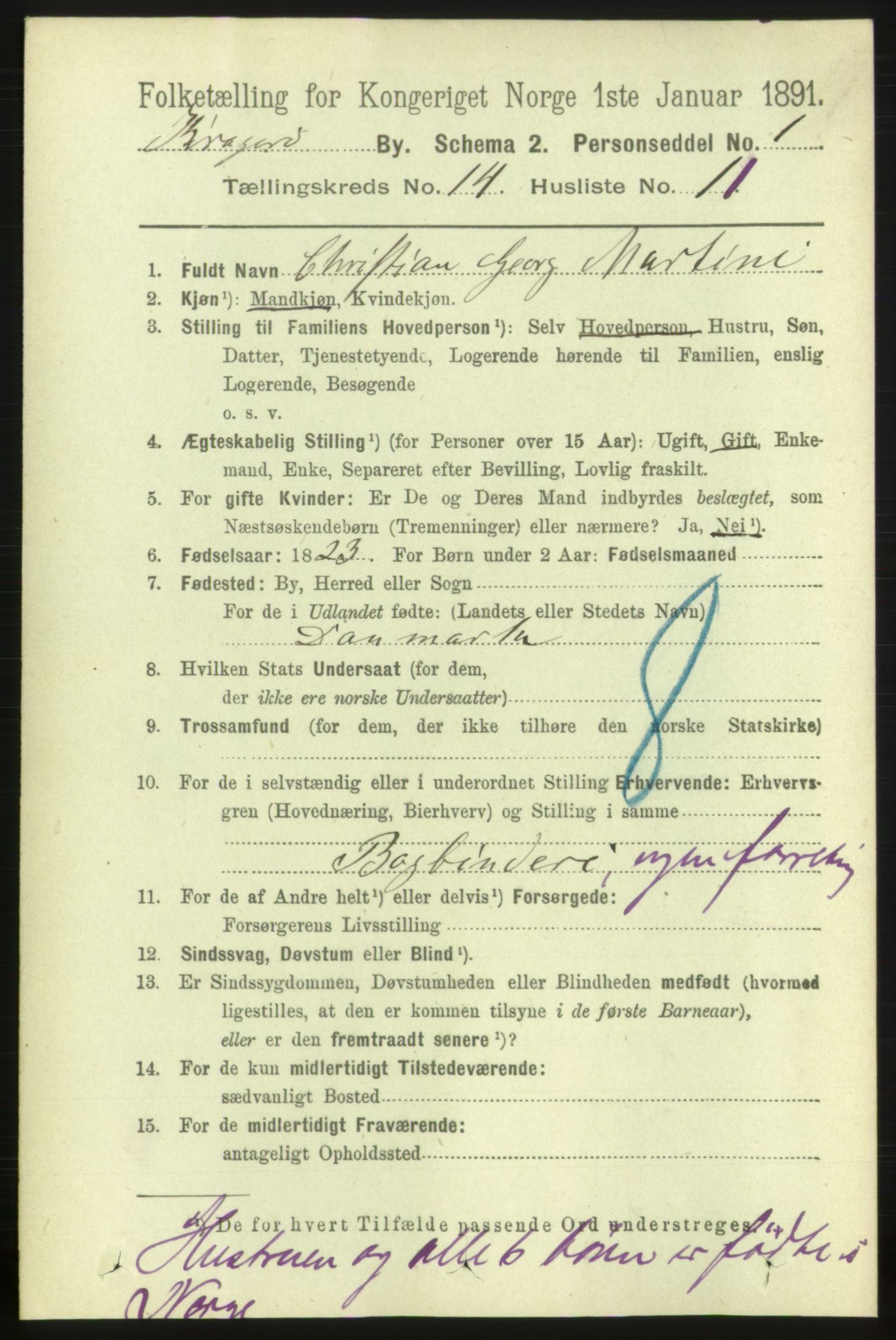 RA, 1891 census for 0801 Kragerø, 1891, p. 4152