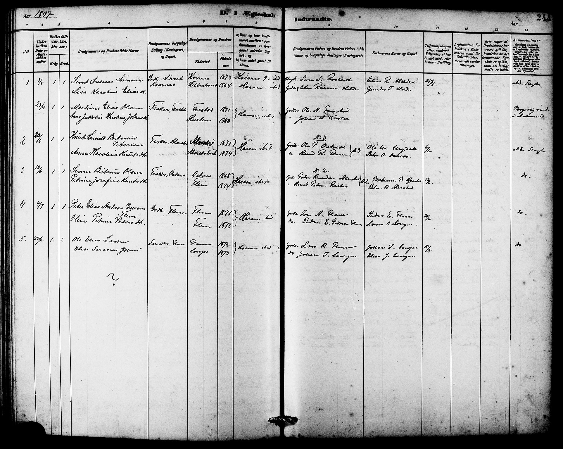 Ministerialprotokoller, klokkerbøker og fødselsregistre - Møre og Romsdal, AV/SAT-A-1454/536/L0510: Parish register (copy) no. 536C05, 1881-1898, p. 244