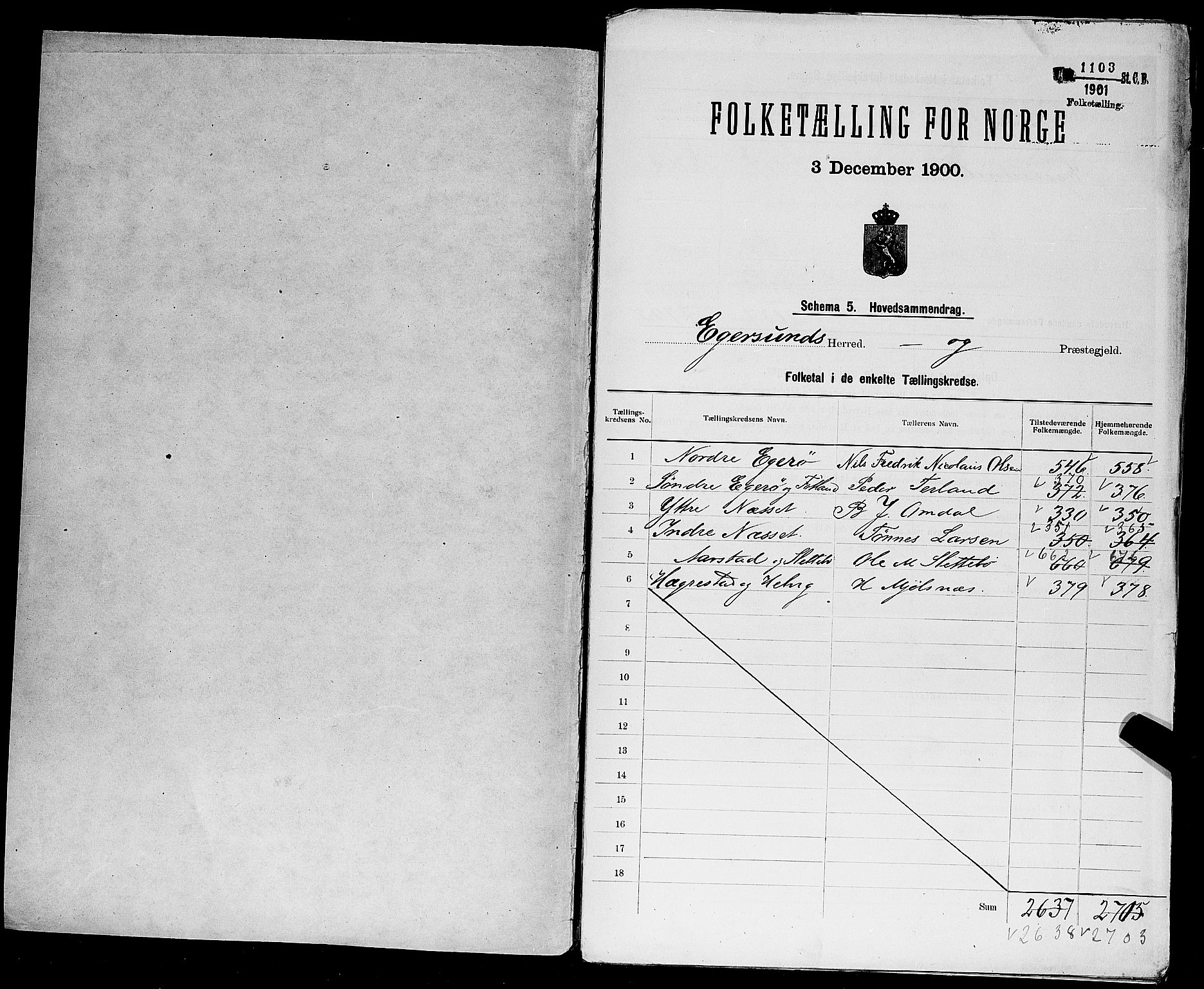 SAST, 1900 census for Eigersund herred, 1900, p. 2