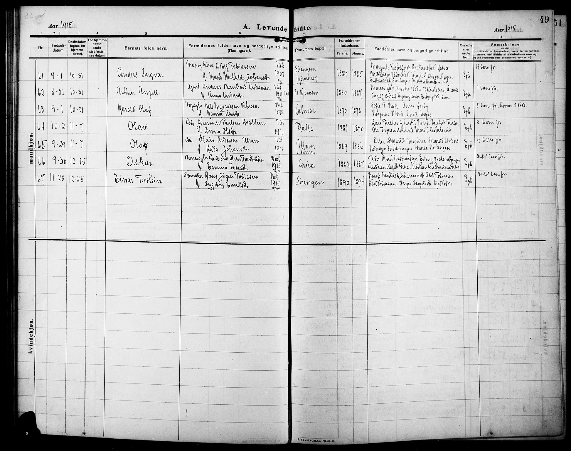 Lunner prestekontor, SAH/PREST-118/H/Ha/Hab/L0001: Parish register (copy) no. 1, 1909-1922, p. 49