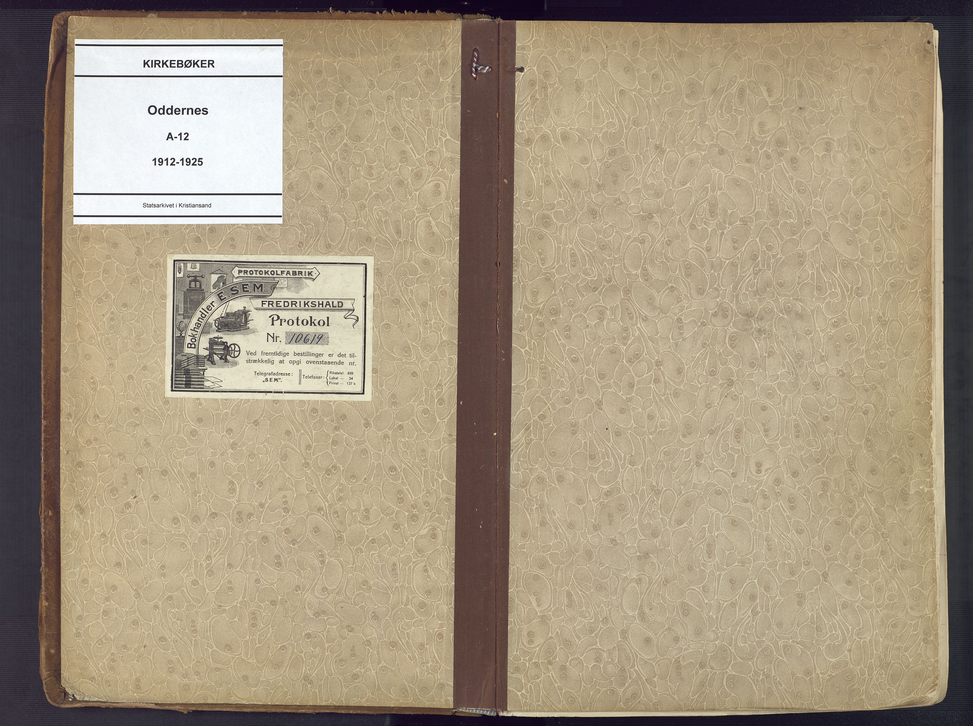 Oddernes sokneprestkontor, AV/SAK-1111-0033/F/Fa/Faa/L0012: Parish register (official) no. A 12, 1912-1925