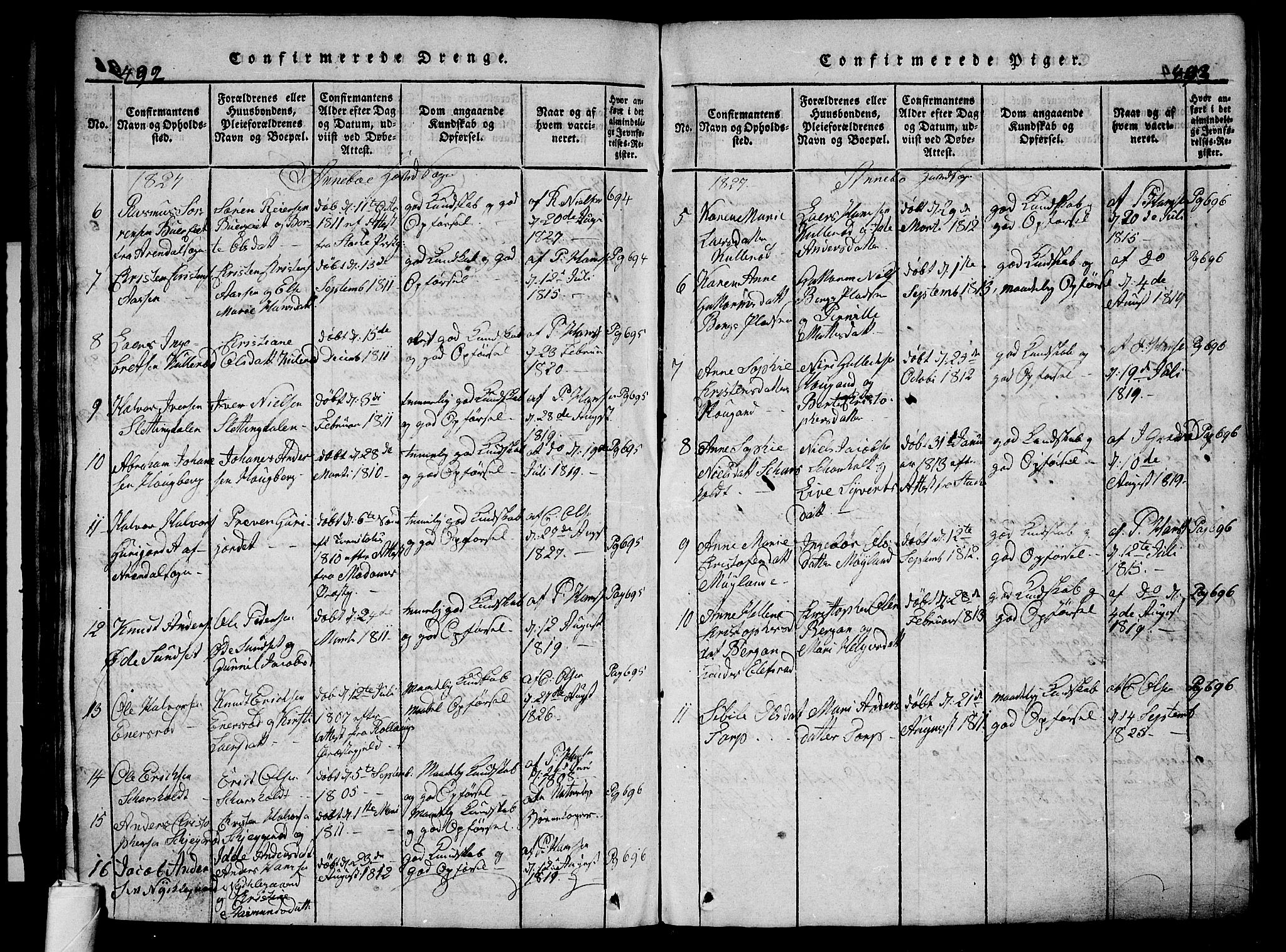 Andebu kirkebøker, AV/SAKO-A-336/G/Ga/L0002: Parish register (copy) no. I 2 /1, 1823-1832, p. 492-493