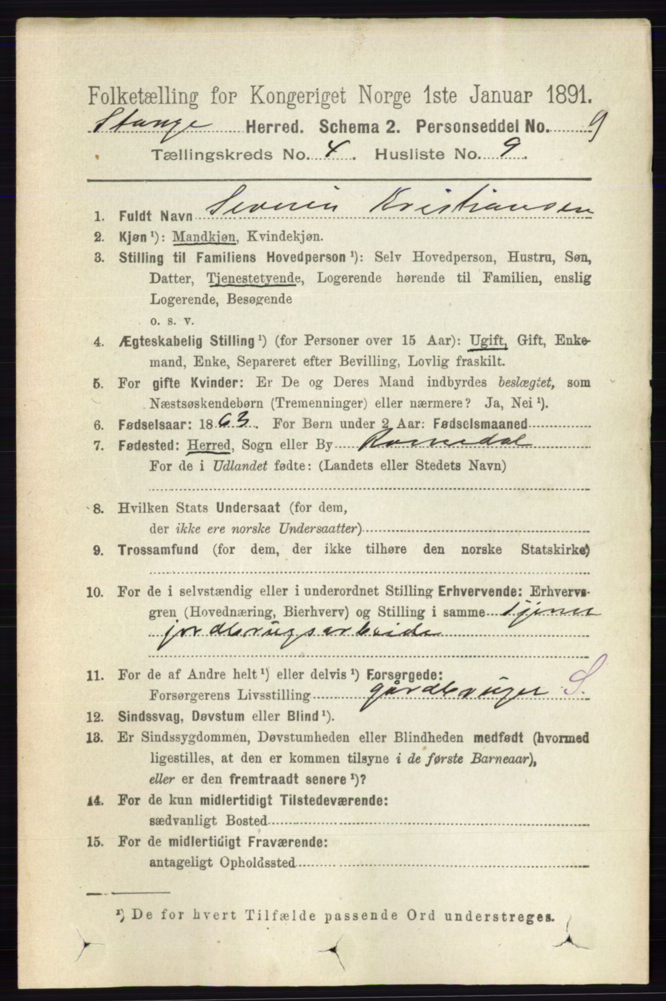 RA, 1891 census for 0417 Stange, 1891, p. 2413