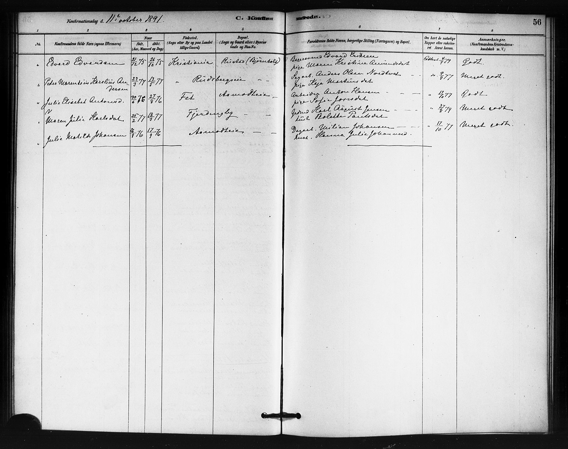 Fet prestekontor Kirkebøker, AV/SAO-A-10370a/F/Fb/L0001: Parish register (official) no. II 1, 1878-1891, p. 56