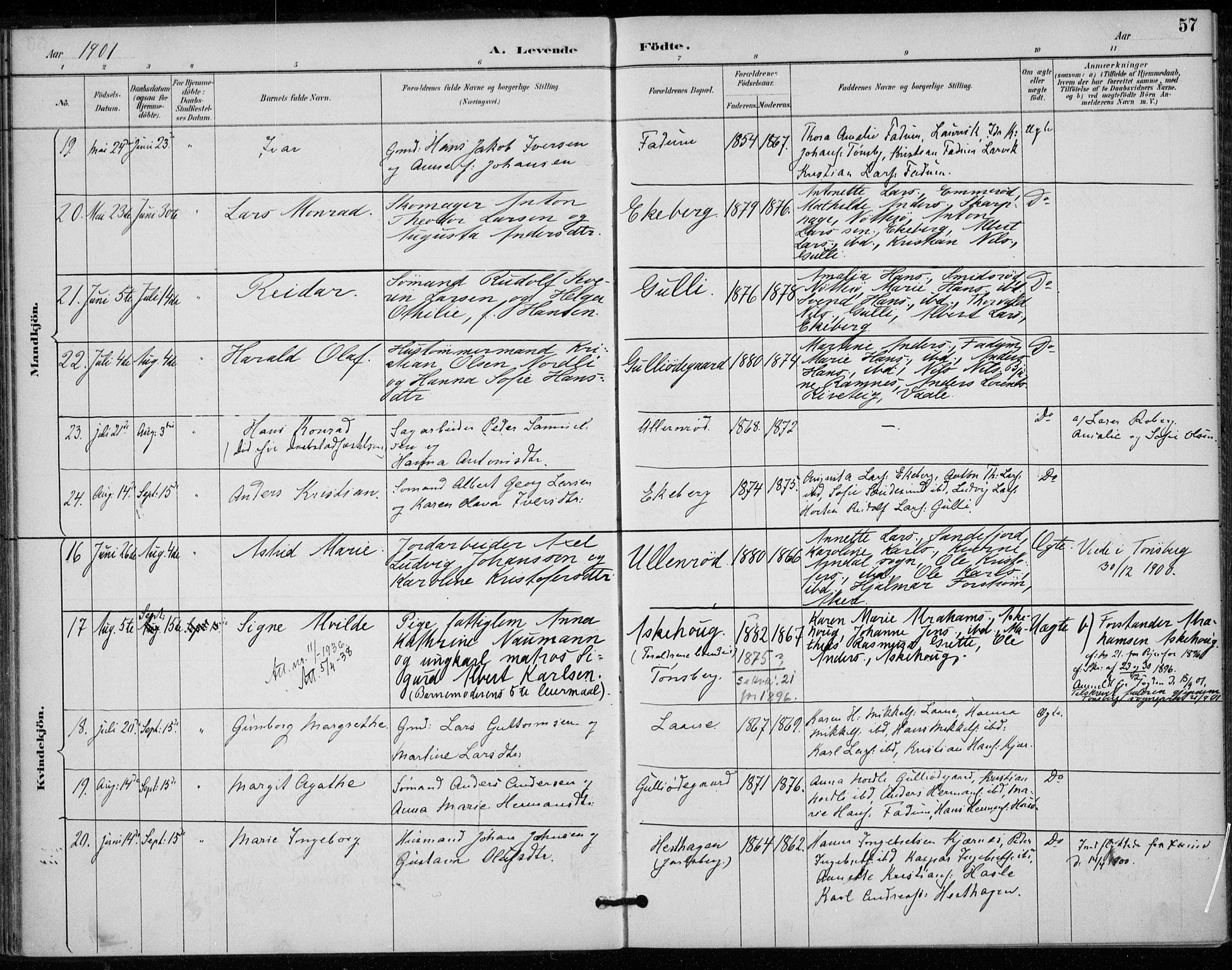 Sem kirkebøker, AV/SAKO-A-5/F/Fa/L0011: Parish register (official) no. I 11, 1888-1904, p. 57