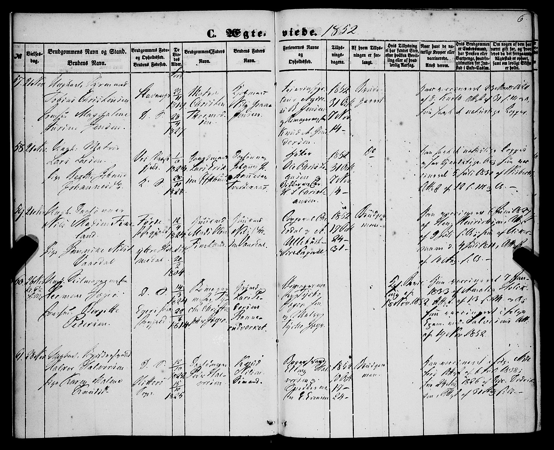 Korskirken sokneprestembete, AV/SAB-A-76101/H/Haa/L0035: Parish register (official) no. D 2, 1852-1867, p. 6