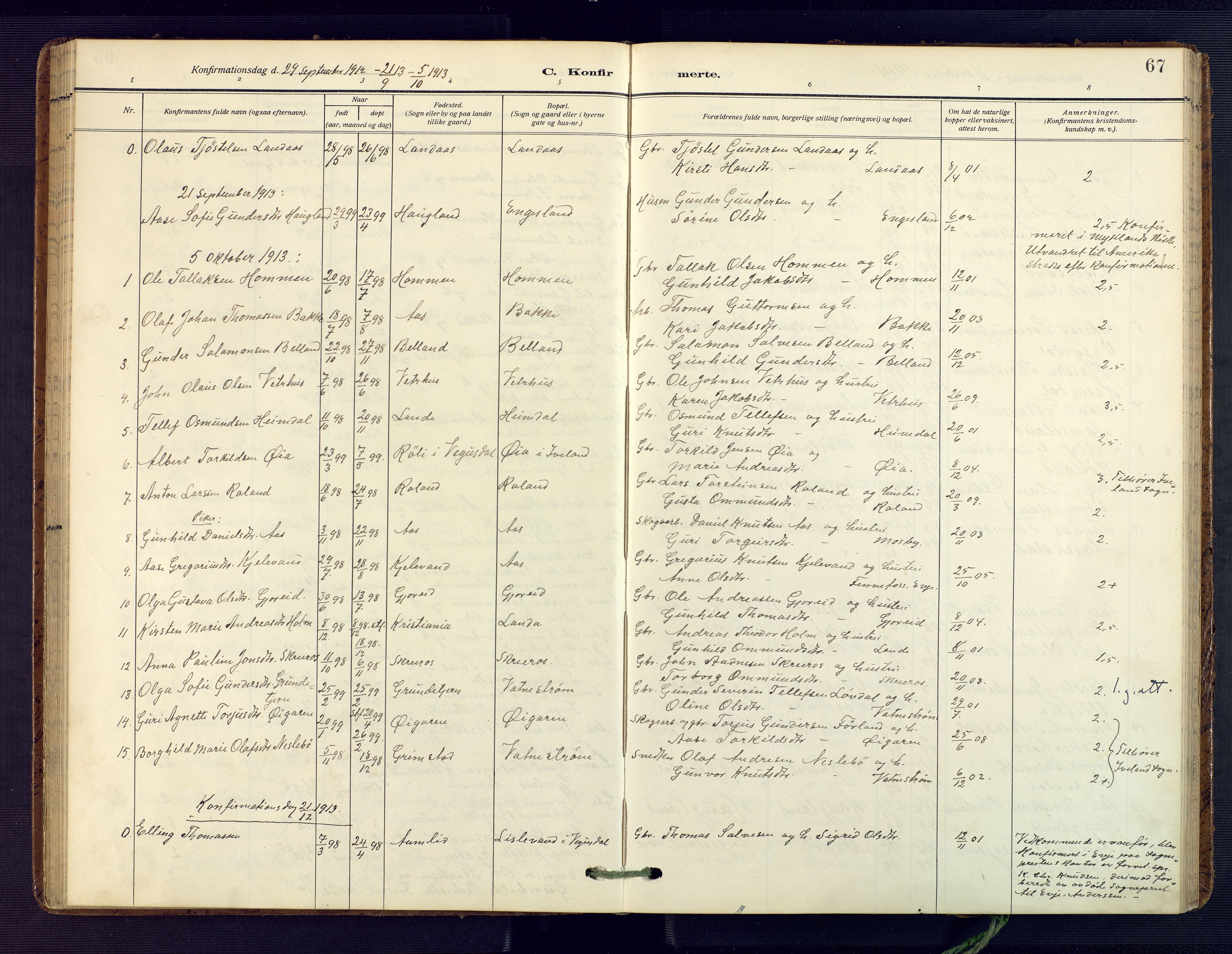 Herefoss sokneprestkontor, AV/SAK-1111-0019/F/Fa/Fab/L0005: Parish register (official) no. A 5, 1910-1932, p. 67