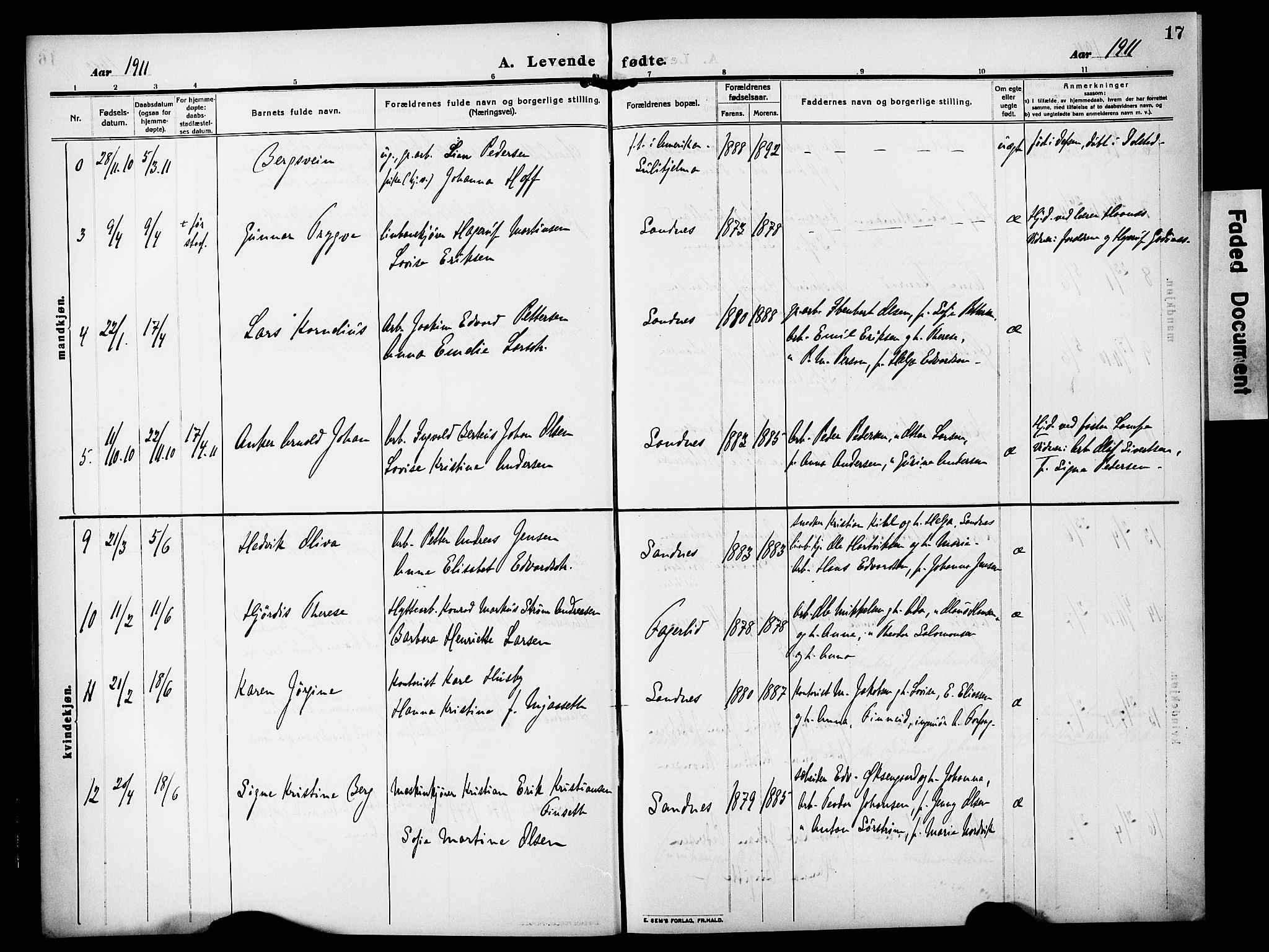 Ministerialprotokoller, klokkerbøker og fødselsregistre - Nordland, AV/SAT-A-1459/850/L0710: Parish register (official) no. 850A02, 1910-1920, p. 17