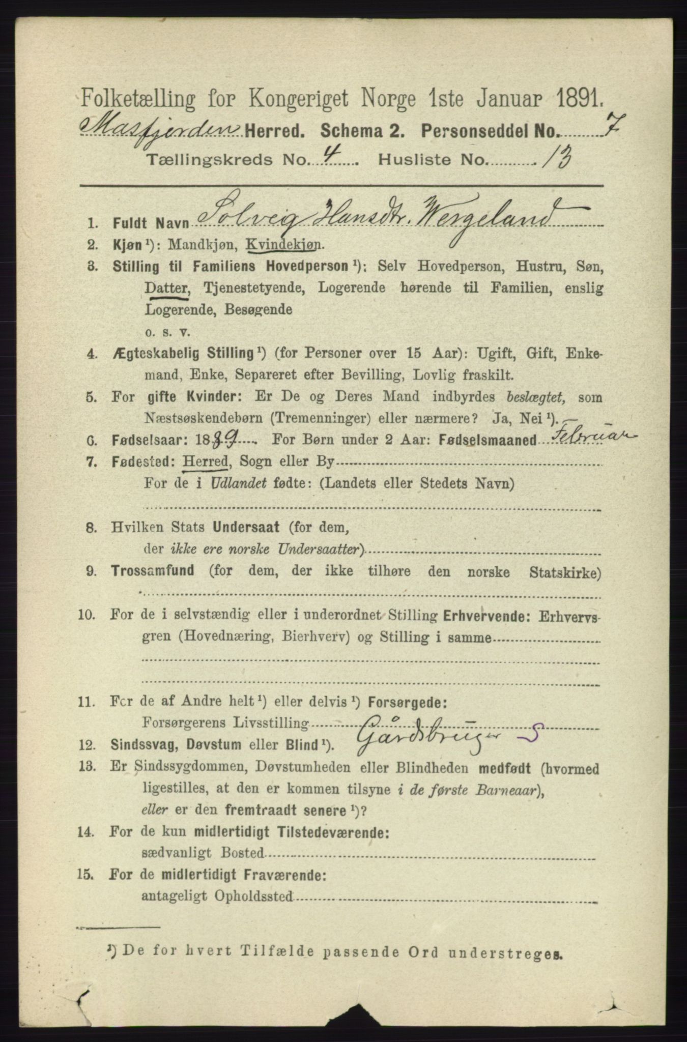 RA, 1891 census for 1266 Masfjorden, 1891, p. 834