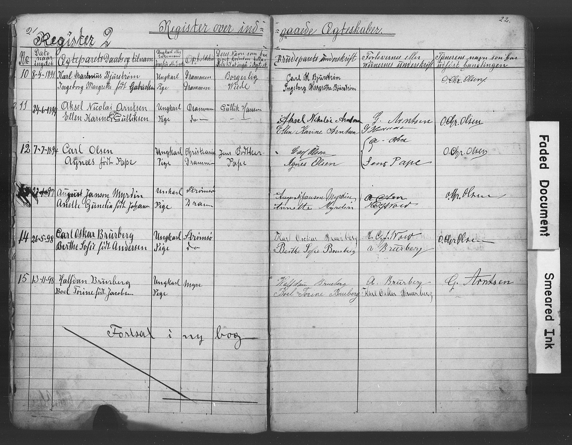 Den katolsk-apostoliske menighet i Drammen, AV/SAKO-P-949/H/Ha/L0001: Dissenter register no. 1, 1877-1899, p. 21-22