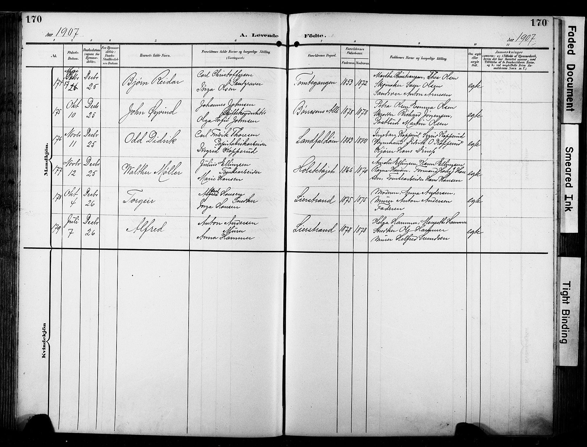 Bragernes kirkebøker, AV/SAKO-A-6/F/Fb/L0009: Parish register (official) no. II 9, 1902-1911, p. 170