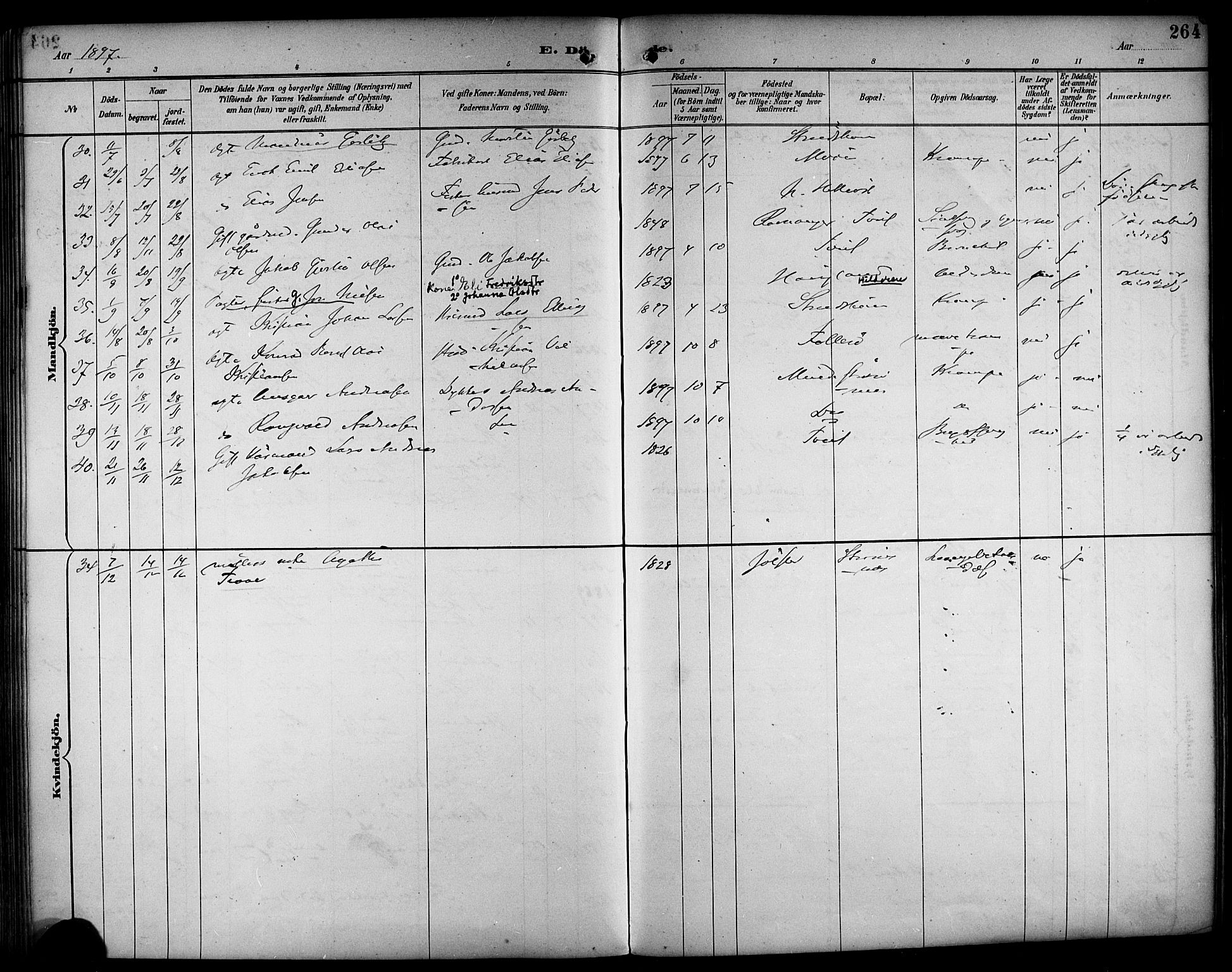 Askøy Sokneprestembete, AV/SAB-A-74101/H/Ha/Haa/Haab/L0002: Parish register (official) no. B 2, 1889-1902, p. 264