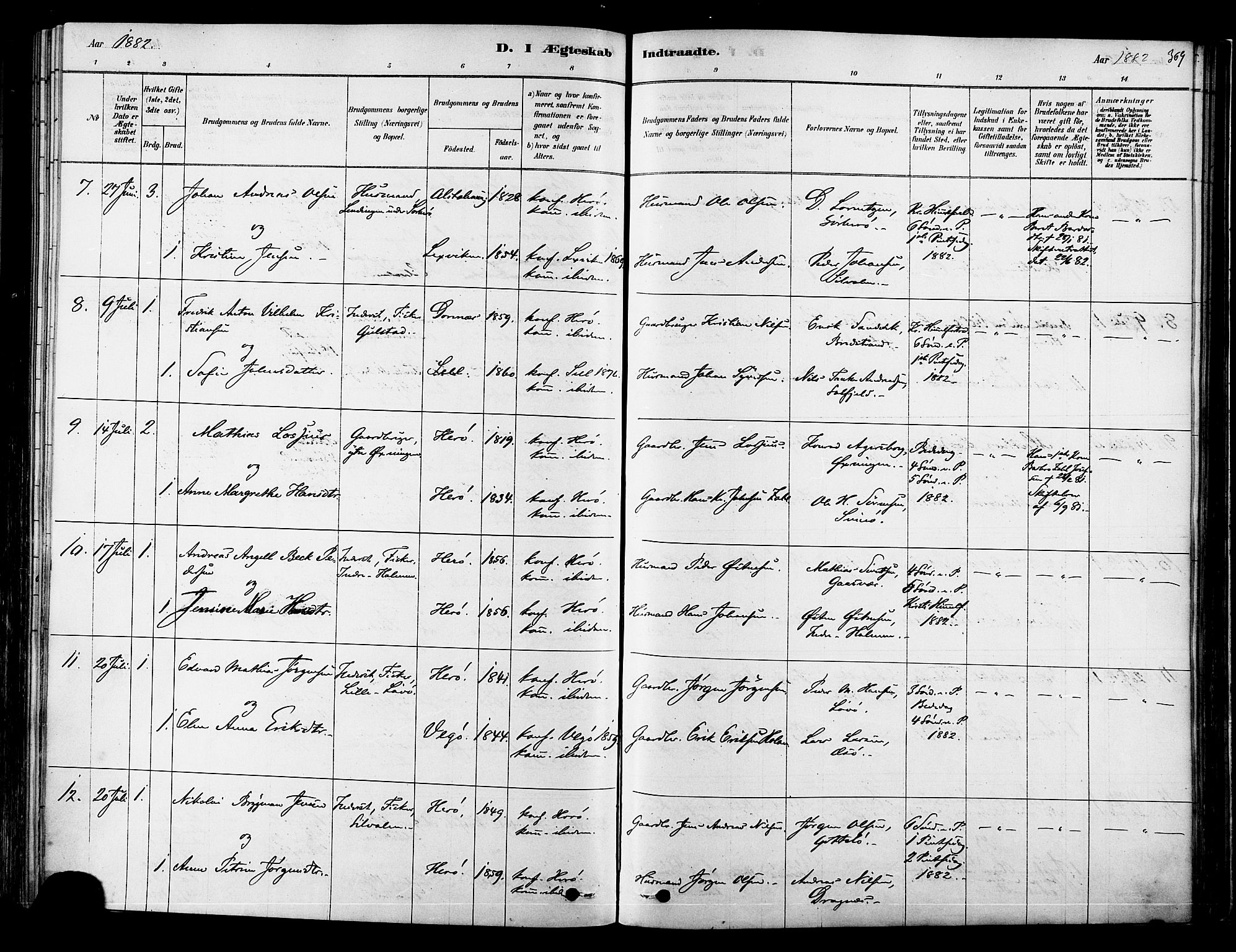 Ministerialprotokoller, klokkerbøker og fødselsregistre - Nordland, AV/SAT-A-1459/834/L0507: Parish register (official) no. 834A05, 1878-1892, p. 369