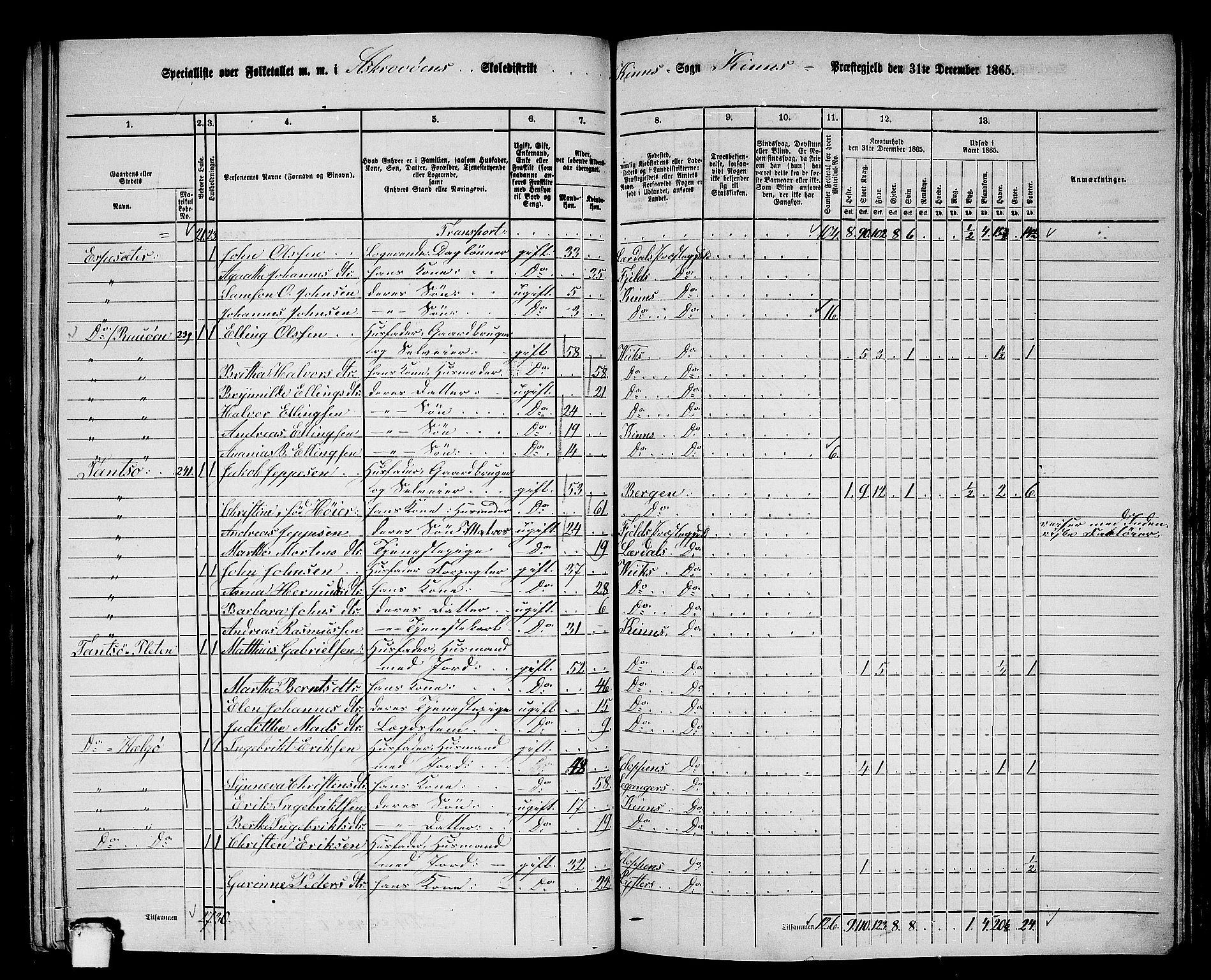 RA, 1865 census for Kinn, 1865, p. 156