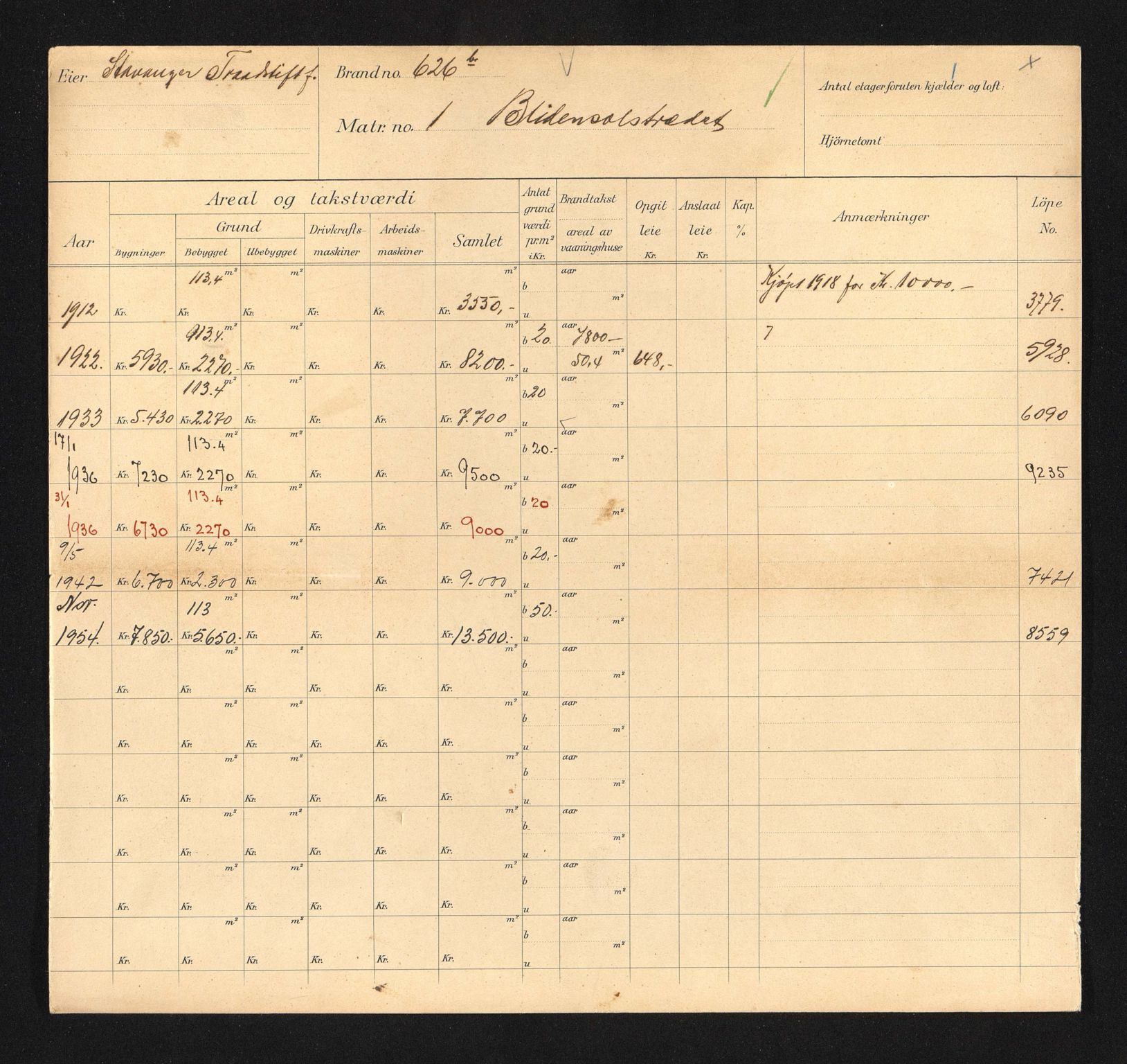 Stavanger kommune. Skattetakstvesenet, BYST/A-0440/F/Fa/Faa/L0005/0005: Skattetakstkort / Blidensolstredet 1 - Blokkmakergata 12