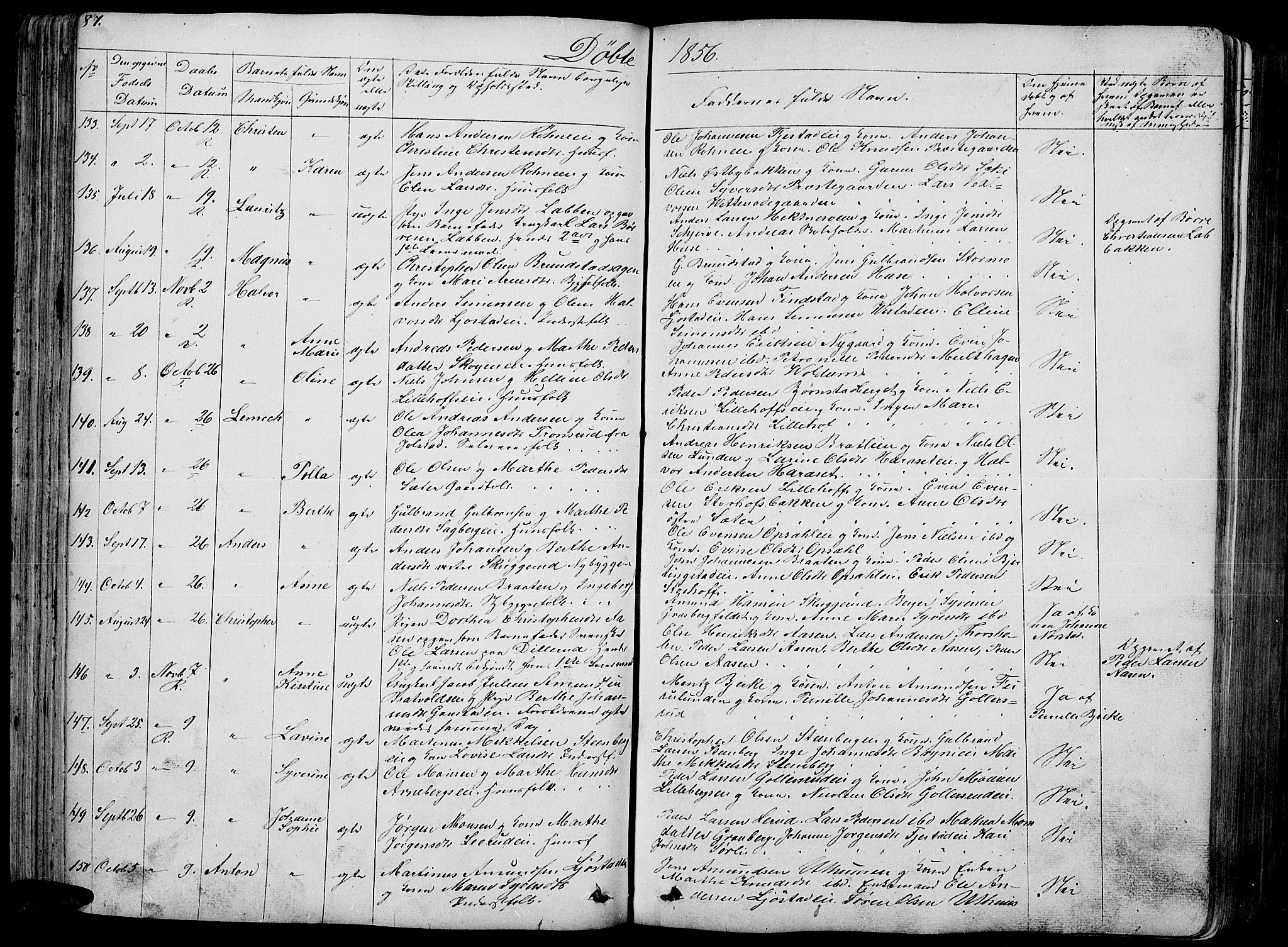 Romedal prestekontor, AV/SAH-PREST-004/L/L0009: Parish register (copy) no. 9, 1846-1866, p. 87