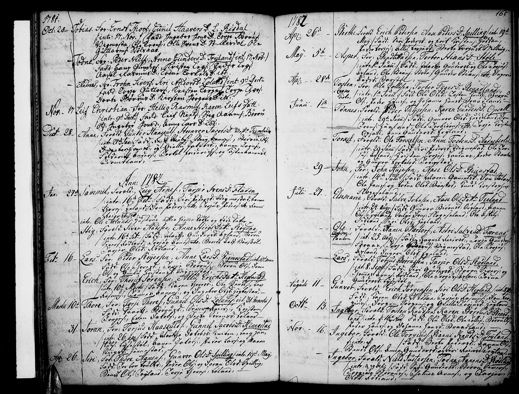 Sør-Audnedal sokneprestkontor, SAK/1111-0039/F/Fa/Fab/L0002: Parish register (official) no. A 2 /3, 1771-1809, p. 165