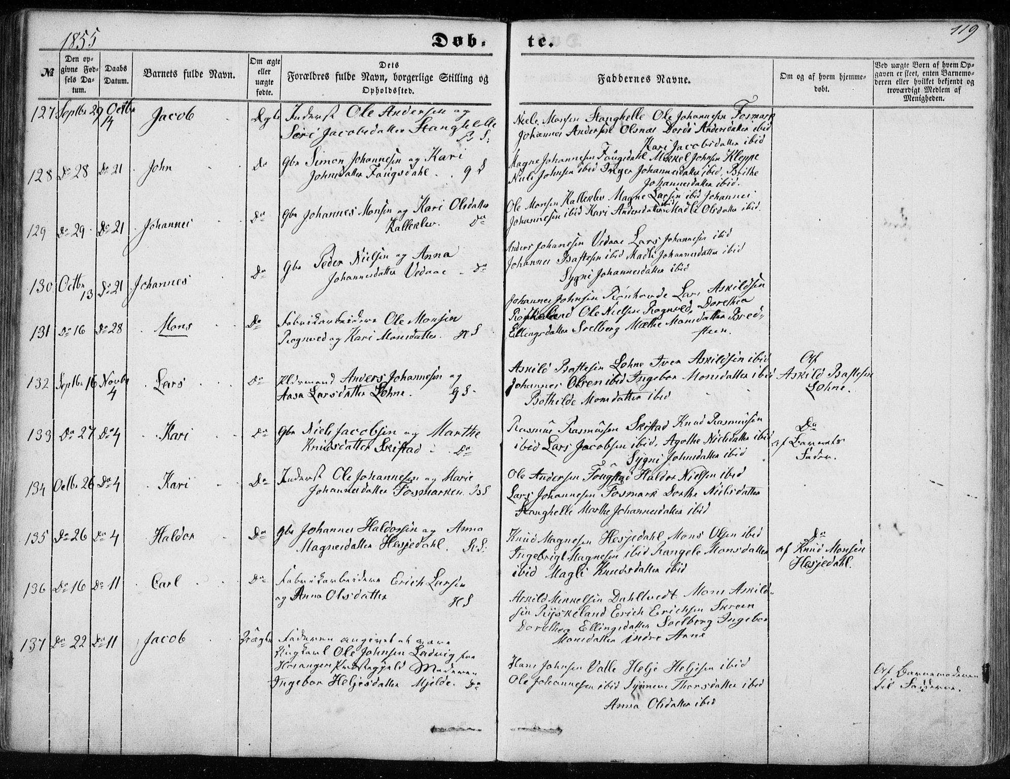 Haus sokneprestembete, SAB/A-75601/H/Haa: Parish register (official) no. A 16 I, 1848-1857, p. 119
