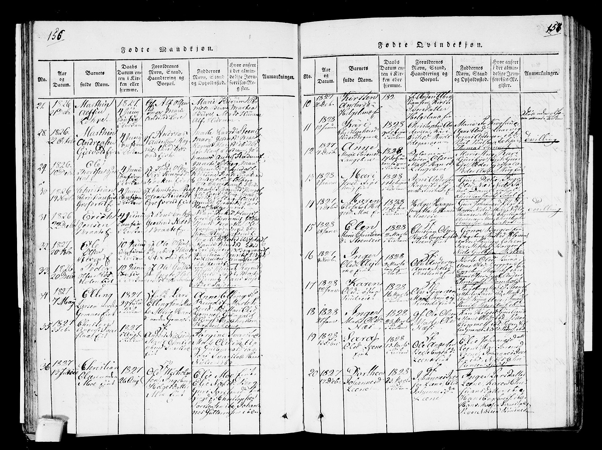 Hole kirkebøker, AV/SAKO-A-228/F/Fa/L0004: Parish register (official) no. I 4, 1814-1833, p. 156-157