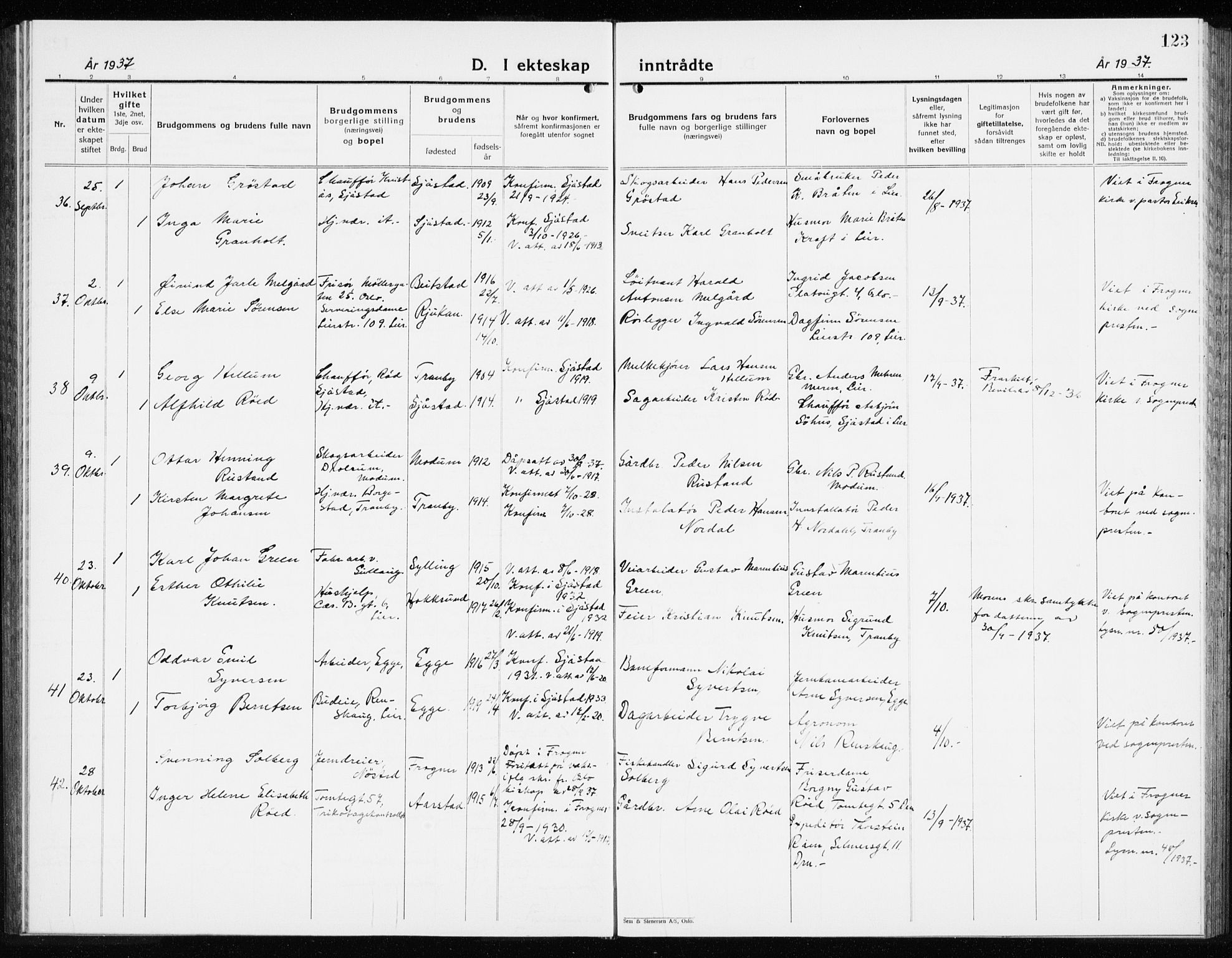 Lier kirkebøker, AV/SAKO-A-230/G/Gb/L0005: Parish register (copy) no. II 5, 1932-1942, p. 123