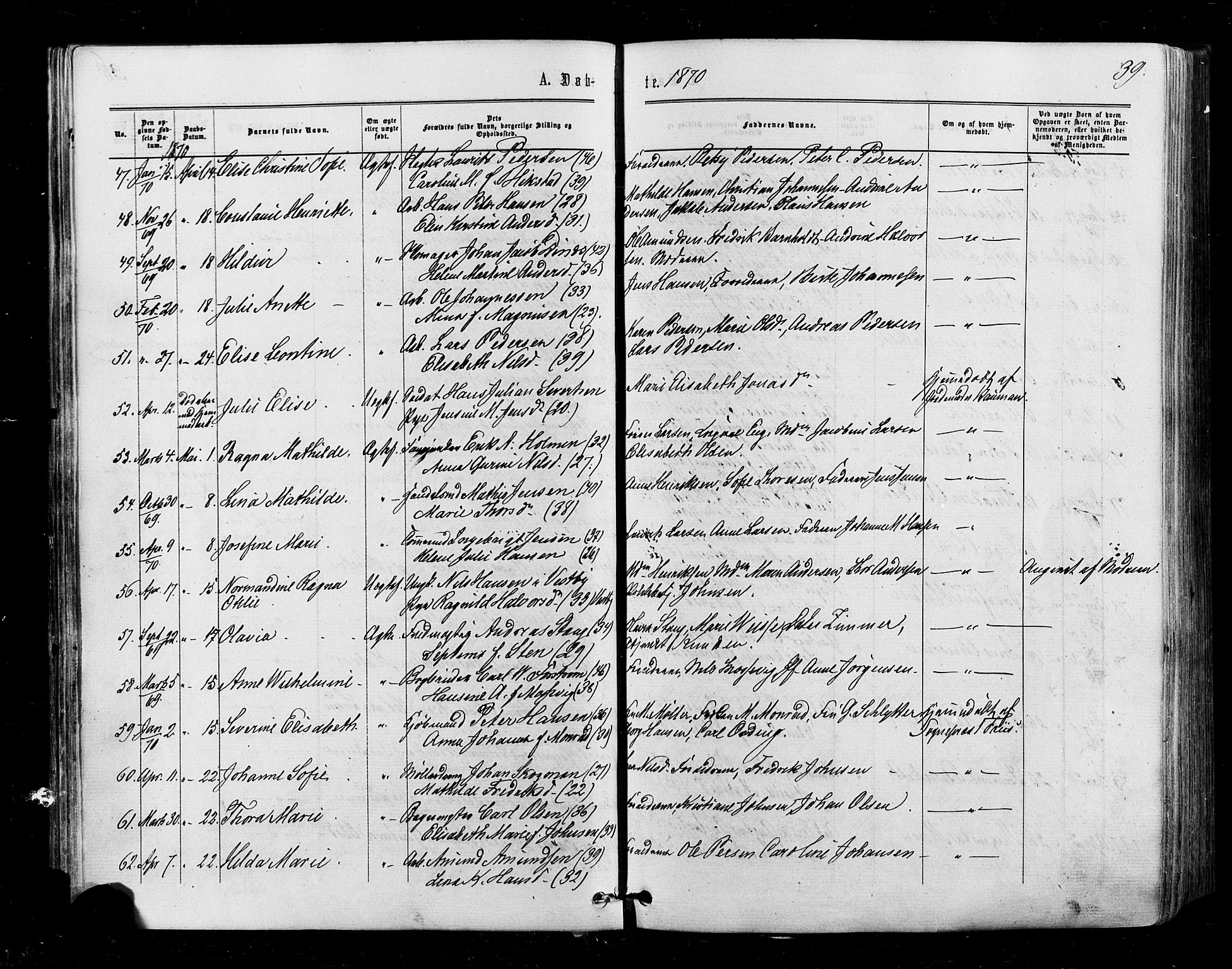 Halden prestekontor Kirkebøker, AV/SAO-A-10909/F/Fa/L0009: Parish register (official) no. I 9, 1866-1877, p. 39