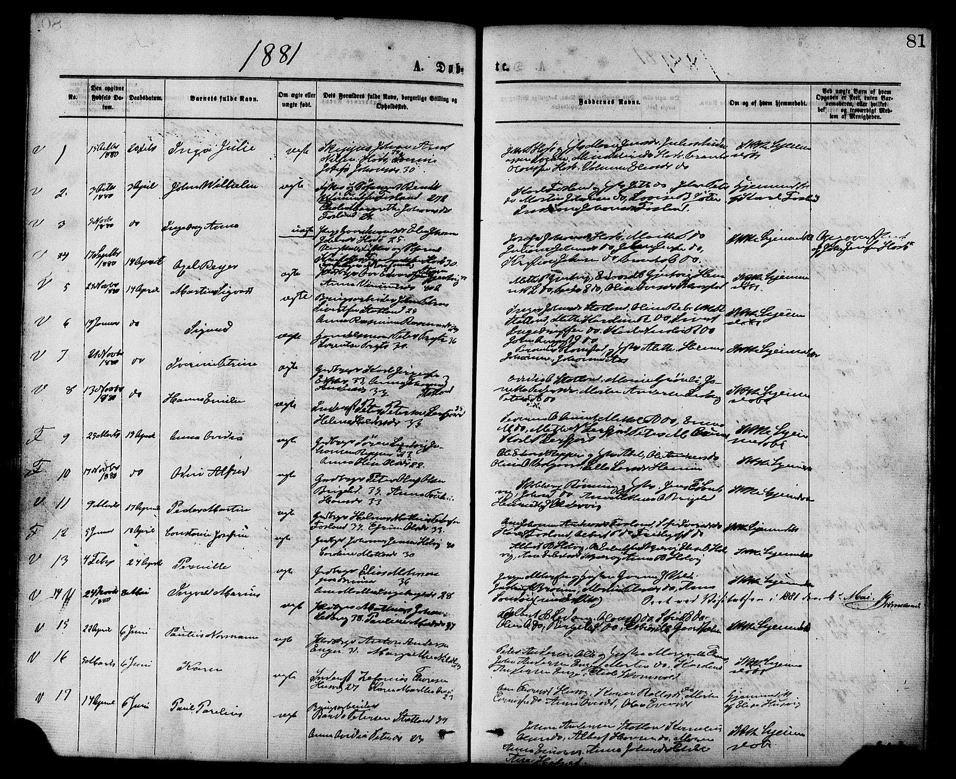 Ministerialprotokoller, klokkerbøker og fødselsregistre - Nord-Trøndelag, SAT/A-1458/773/L0616: Parish register (official) no. 773A07, 1870-1887, p. 81