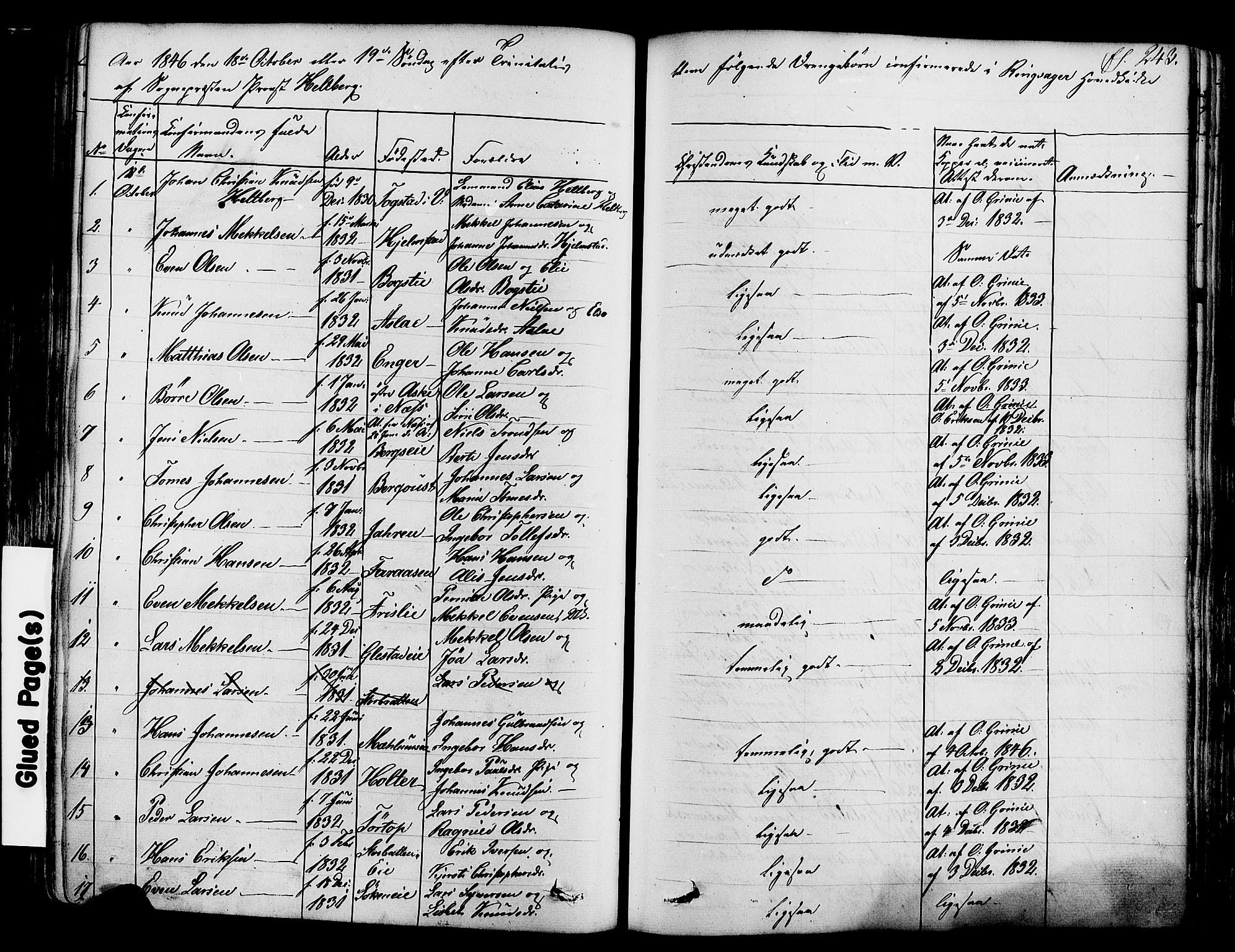 Ringsaker prestekontor, AV/SAH-PREST-014/K/Ka/L0008: Parish register (official) no. 8, 1837-1850, p. 243