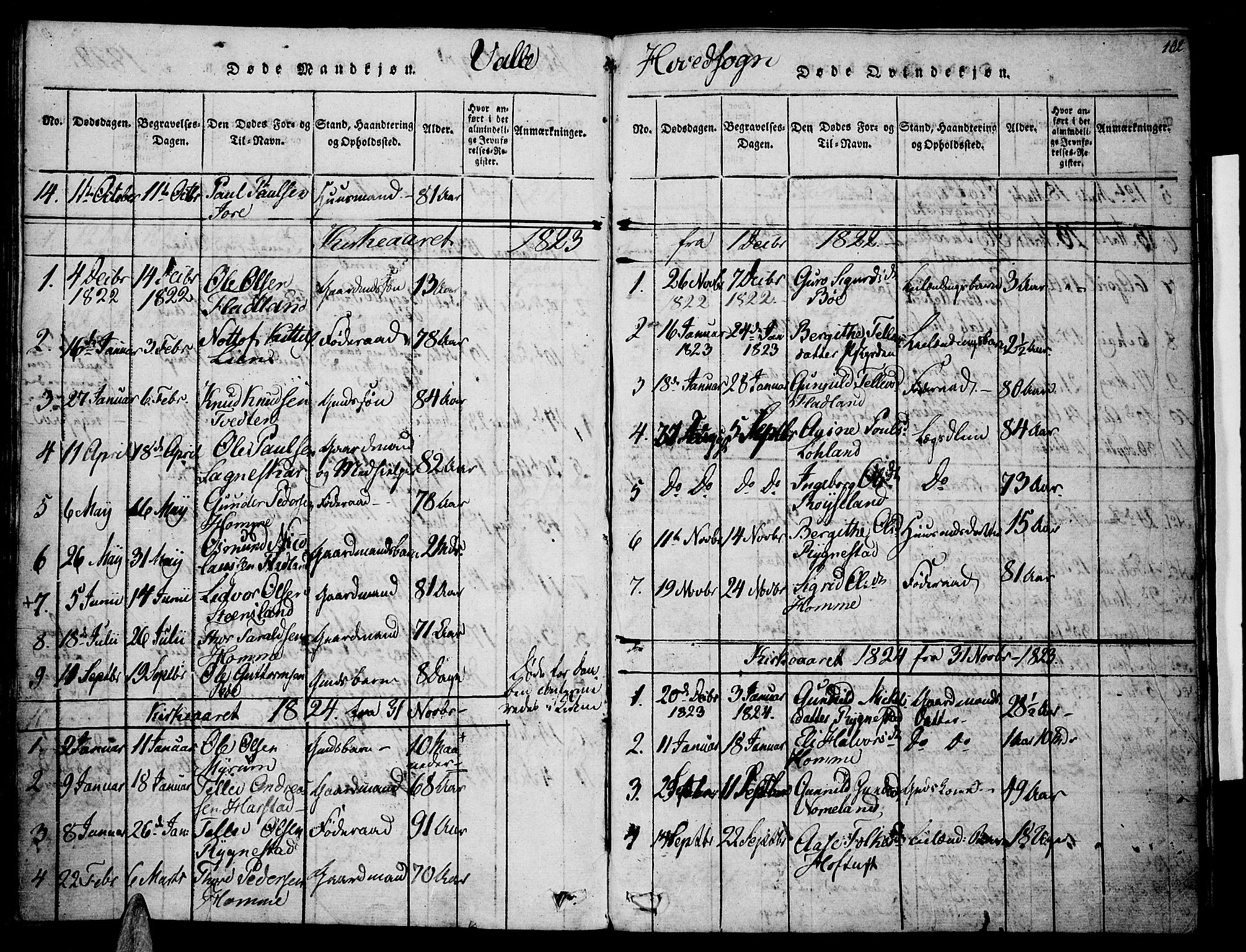 Valle sokneprestkontor, SAK/1111-0044/F/Fa/Fac/L0005: Parish register (official) no. A 5 /1, 1816-1831, p. 102