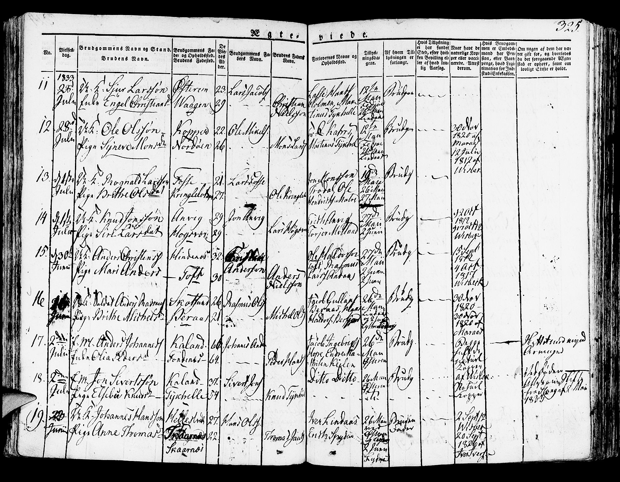 Lindås Sokneprestembete, SAB/A-76701/H/Haa: Parish register (official) no. A 8, 1823-1836, p. 325