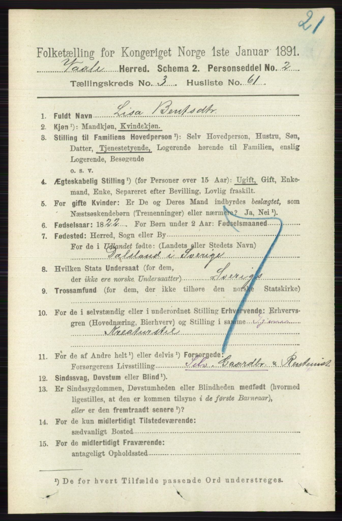 RA, 1891 census for 0716 Våle, 1891, p. 906